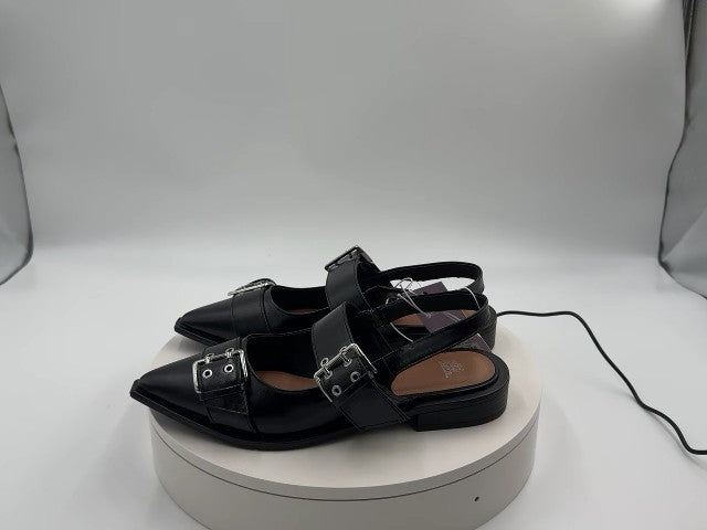 Women's Peyton Double Buckle Slingback Flats with Memory Foam Insole - Wild Fable Black 7: Medium Width, Block Heel, Closed Almond Toe