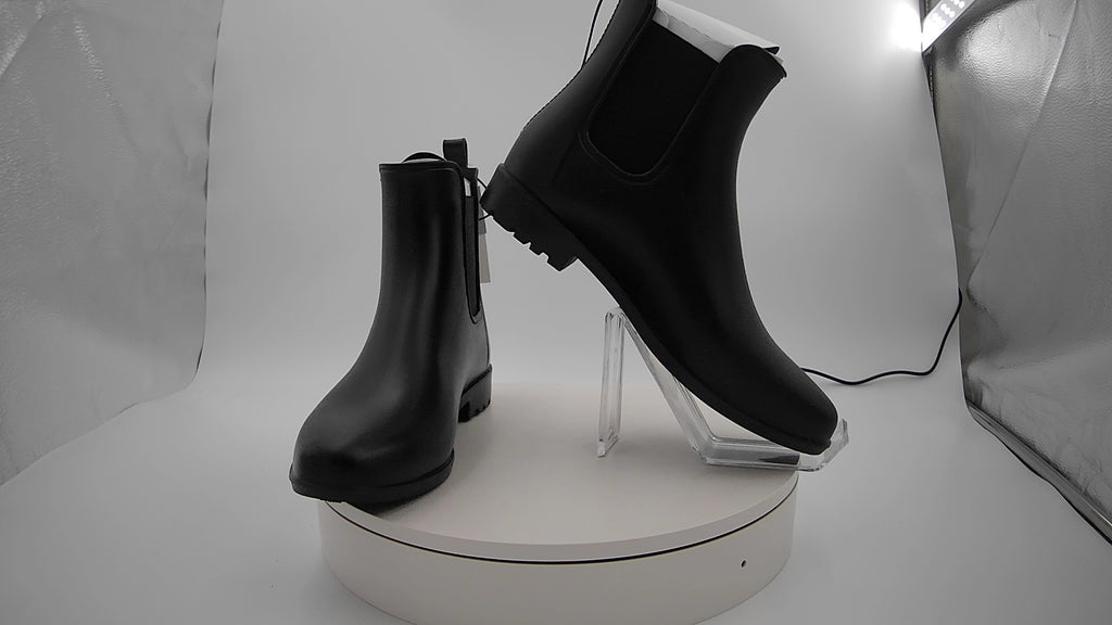 Women's Chelsea Rain Boots - A New Day Black 9: Waterproof Ankle Block Heel, Pull-On Style
