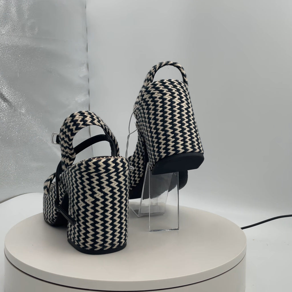 Women's Madeline Woven Platform Sandal Heels With Memory Foam Insole - Universal Thread Black 6.5: Ankle Strap, Block Heel