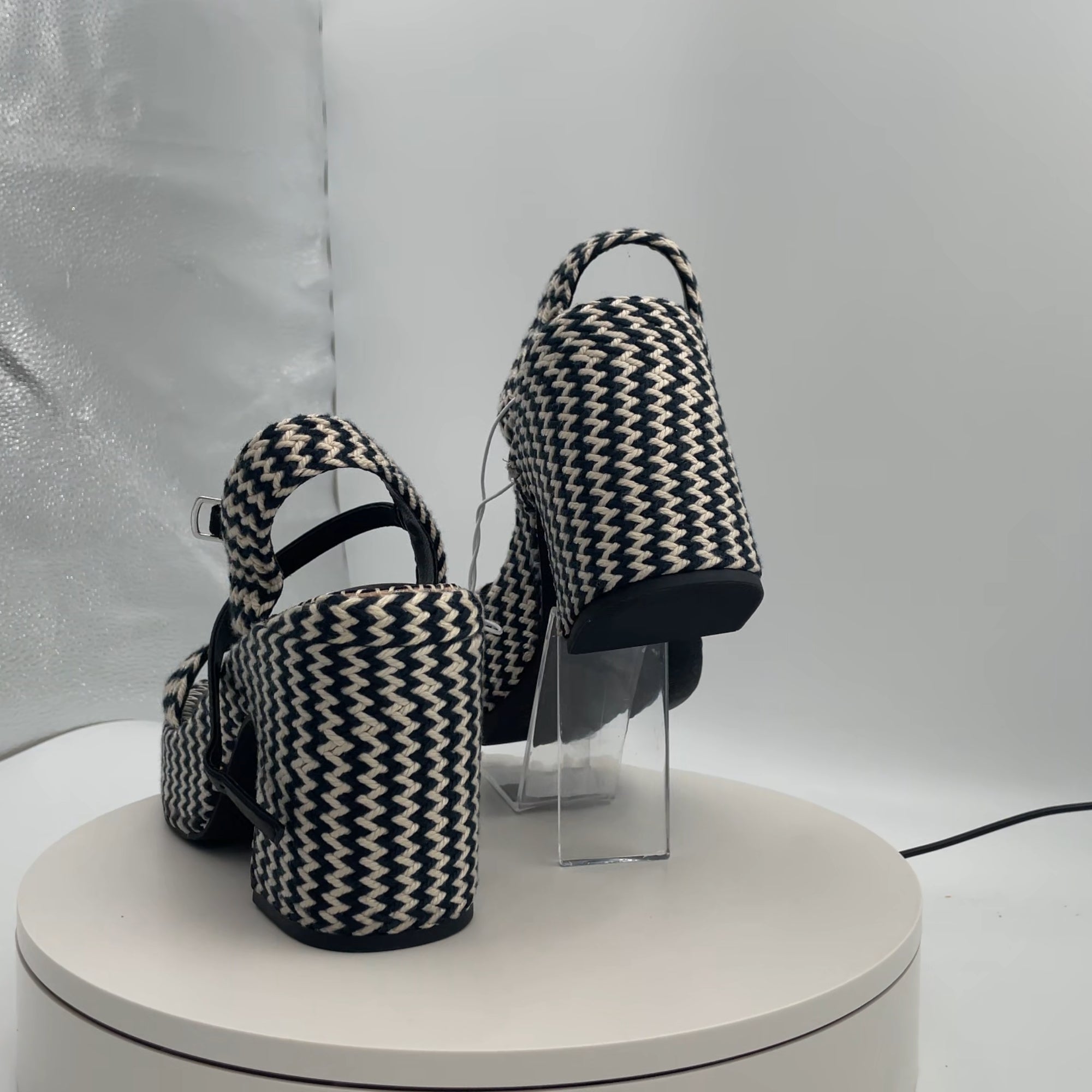 Women's Madeline Woven Platform Sandal Heels With Memory Foam Insole - Universal Thread Black 6.5: Ankle Strap, Block Heel