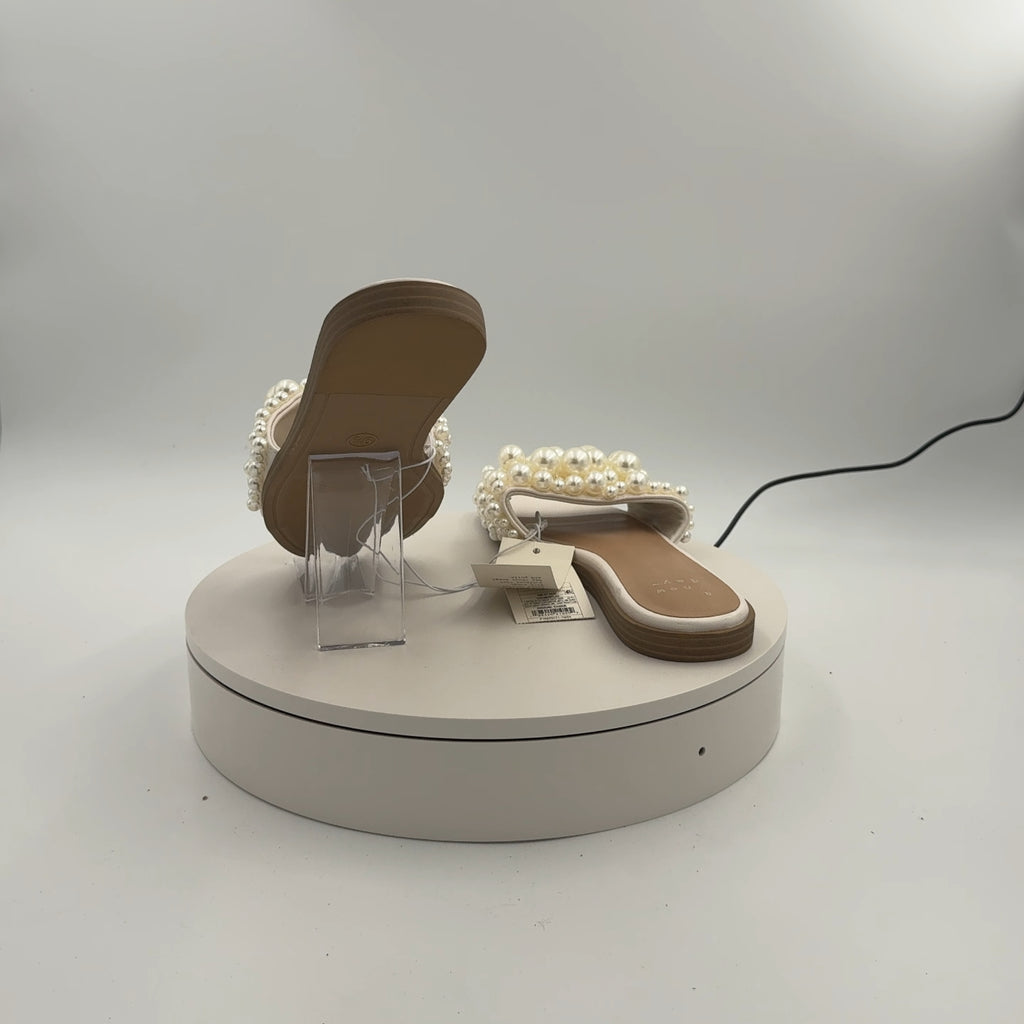 Women's Nylah Pearl Slide Sandals - A New Day Cream 9.5: Open Toe, Memory Foam Insole, Textured Tpr Outsole, Faux Leather
