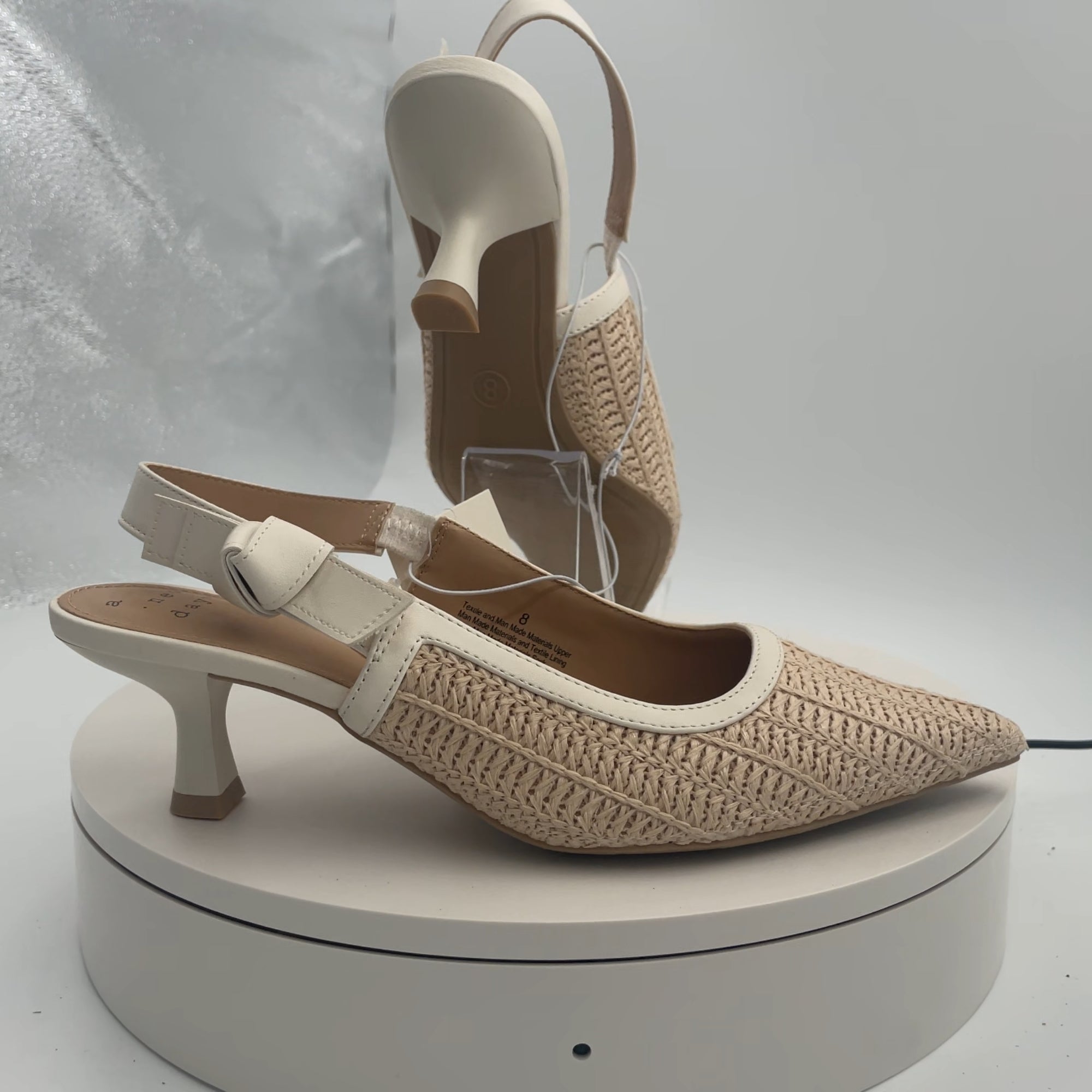 Women's Milan Raffia Slingback Heels - A New Day Beige 8: Closed Pointed Toe, Cushioned Insole, Textured Outsole