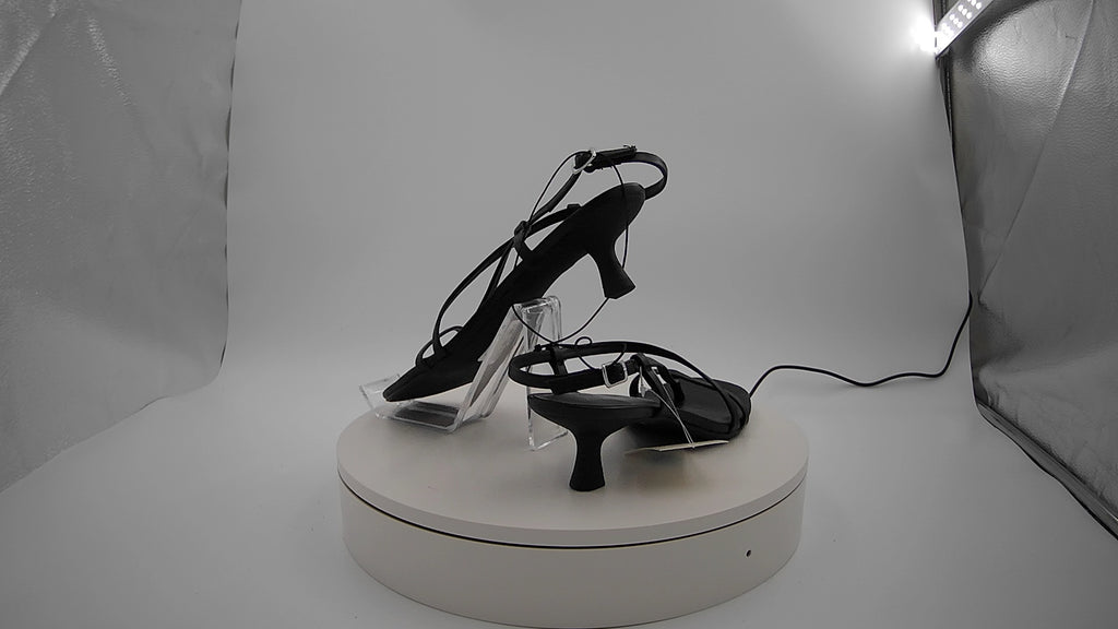 Women's Reggie Toe Thong Strappy Kitten Heels - A New Day Black 8: Faux Leather, Cushioned Insole