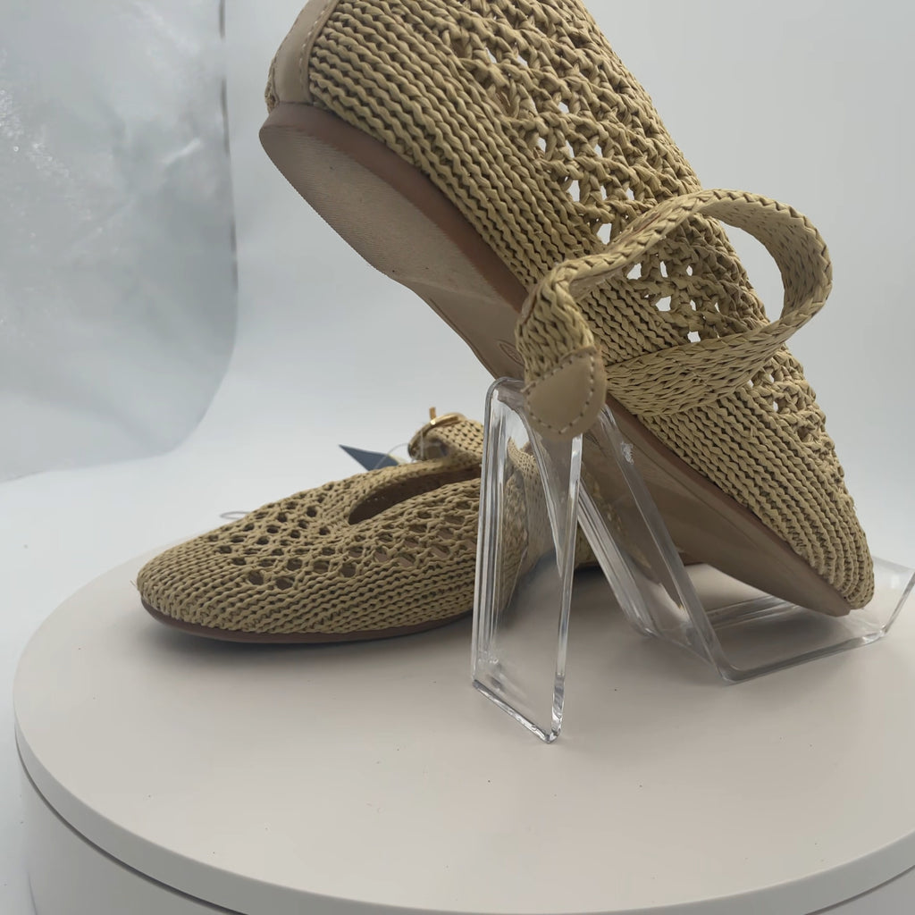 Women's Sia Knit Woven Mary Jane Flats - Universal Thread Beige 7.5: Cushioned Insole, Buckle Closure, Textured Outsole