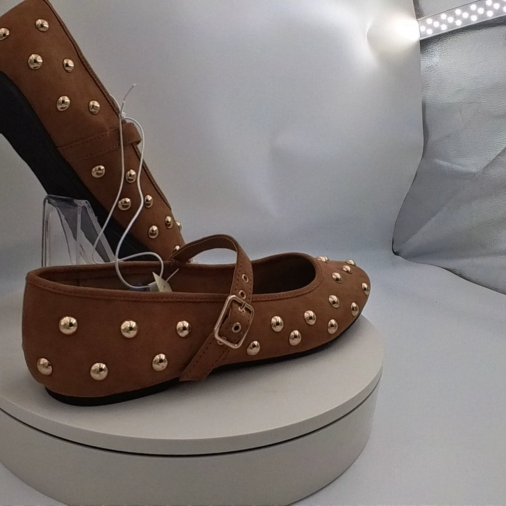 Women's Penny Gold Studded Mary Jane Flats With Memory Foam Insole - Universal Thread Cognac 10