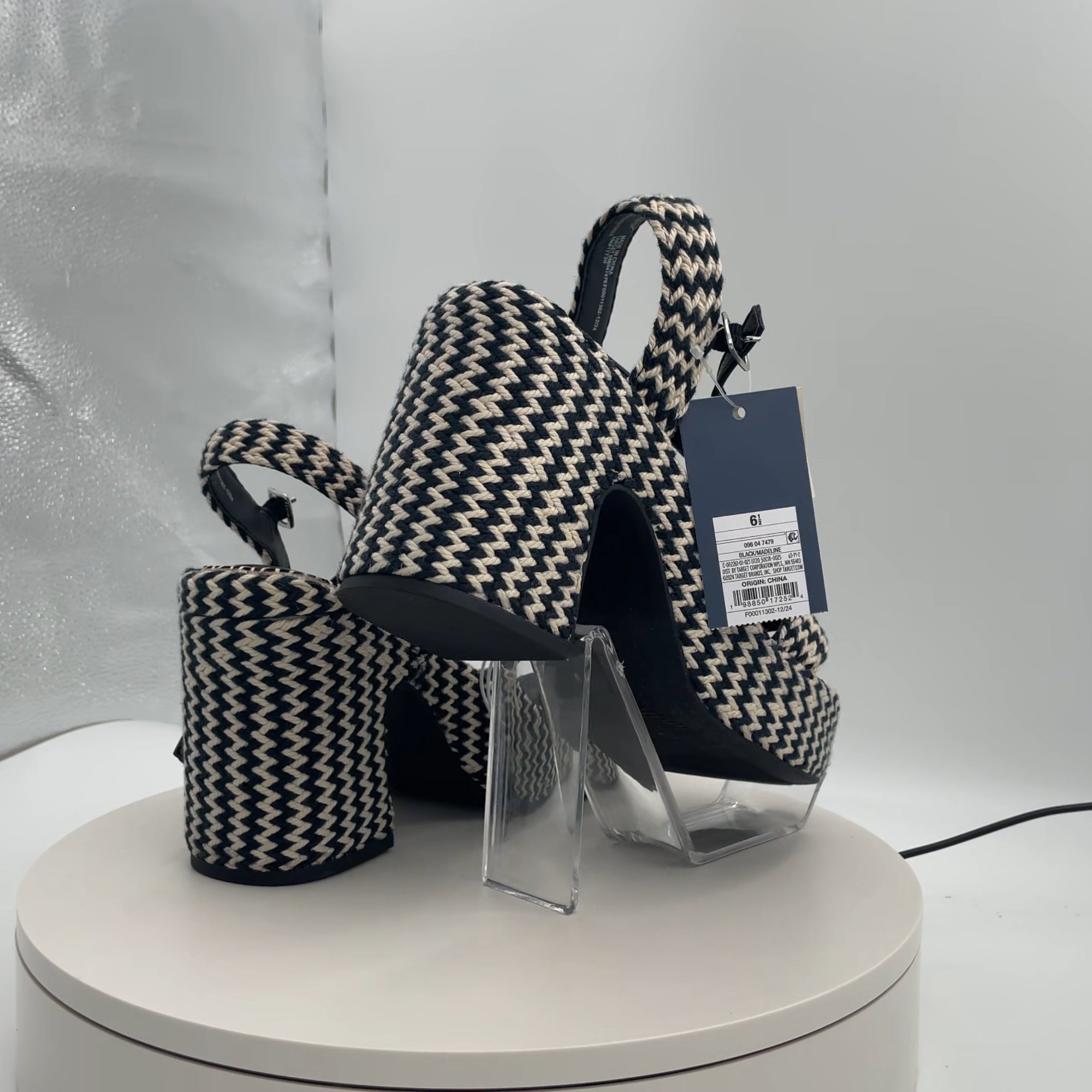 Women's Madeline Woven Platform Sandal Heels With Memory Foam Insole - Universal Thread Black 6.5: Ankle Strap, Block Heel