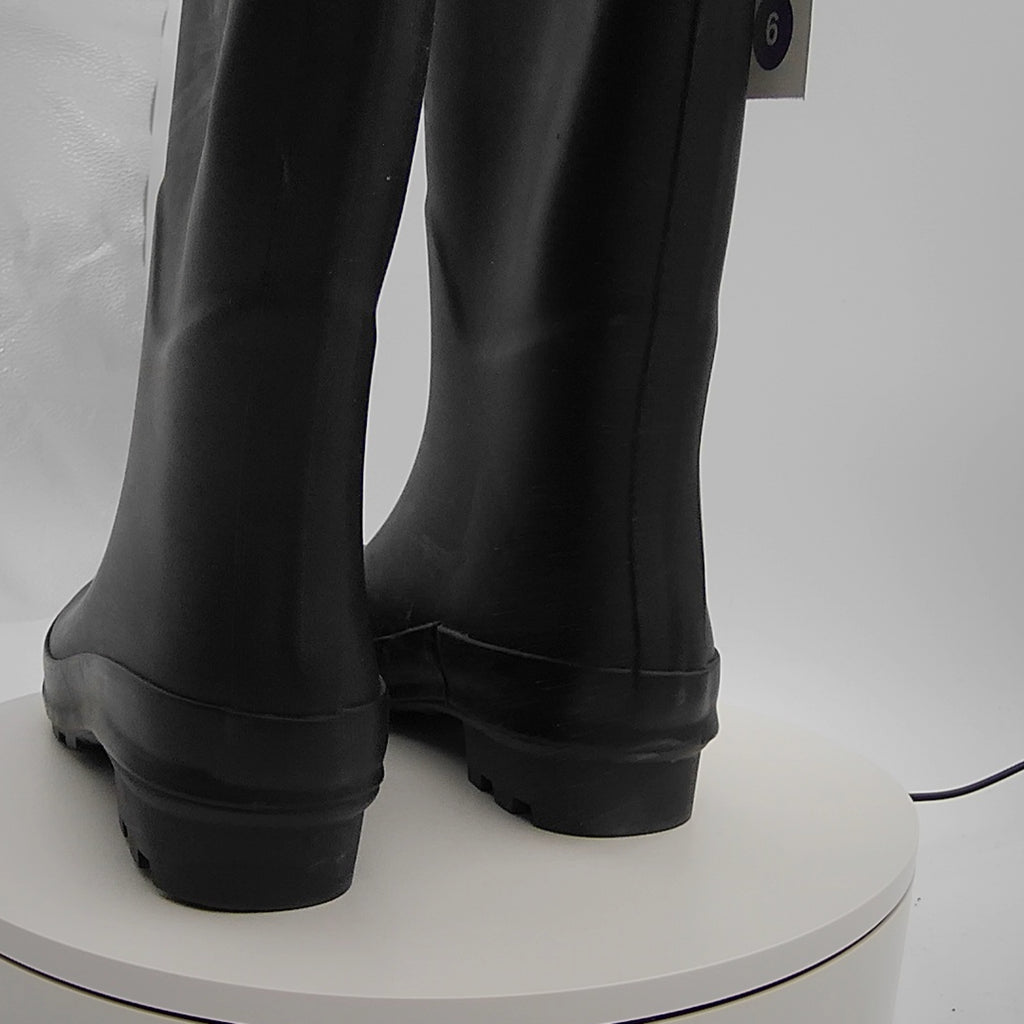 Women's River Tall Rain Boots - A New Day Black 6: Waterproof Knee-High, Adjustable Buckle, Non-Marking Outsole