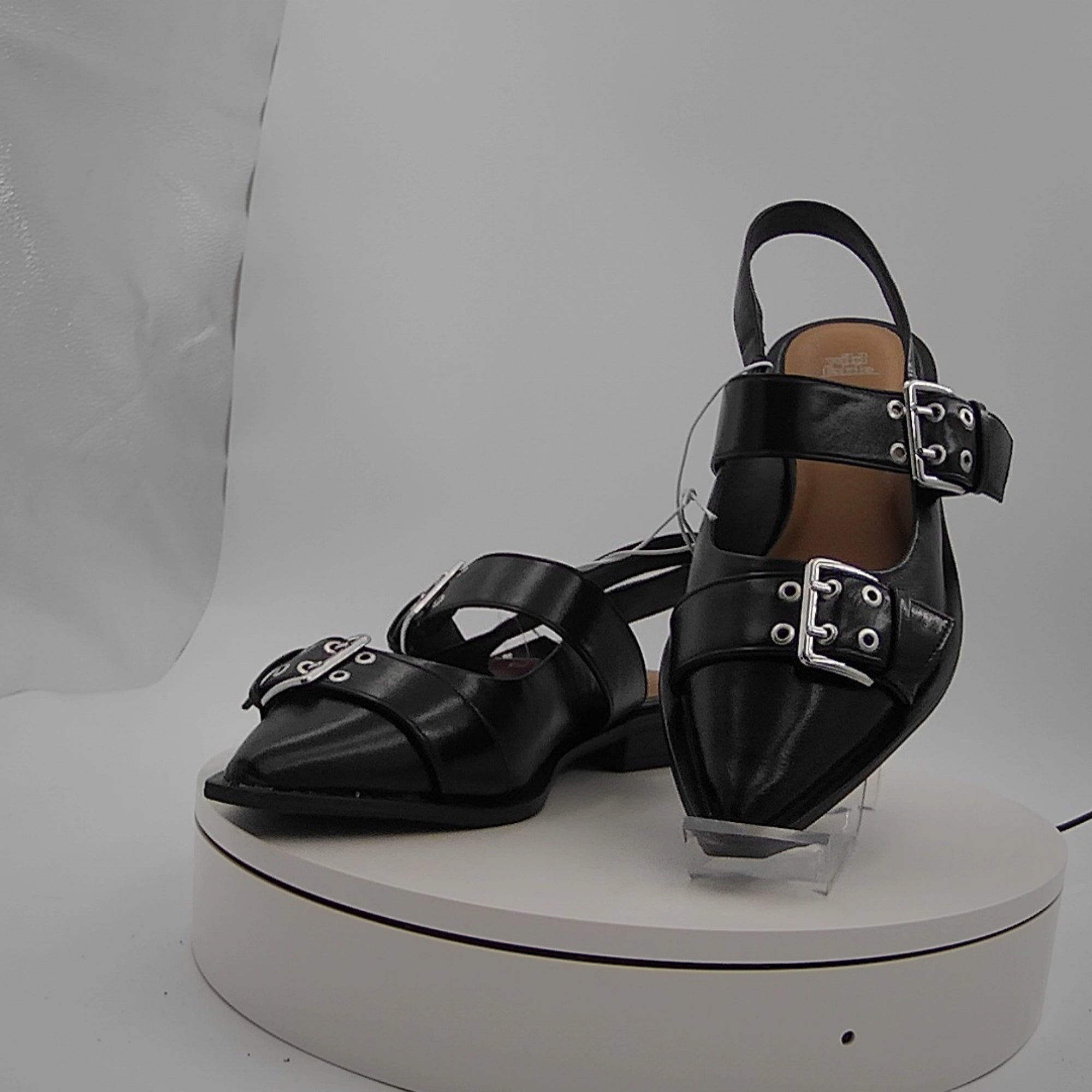 Women's Peyton Double Buckle Slingback Flats With Memory Foam Insole - Wild Fable Black 8: Medium Width, Block Heel, Closed Almond Toe