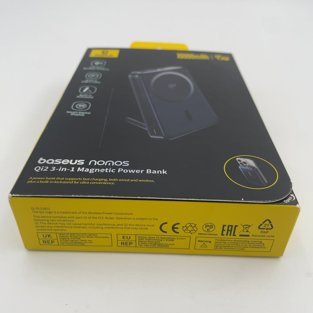 Baseus Nomos Qi2 45W 10000mAh Magnetic Power Bank with Built-In USB-C Cable - Black: Rechargeable Power Bank, Dual Charging