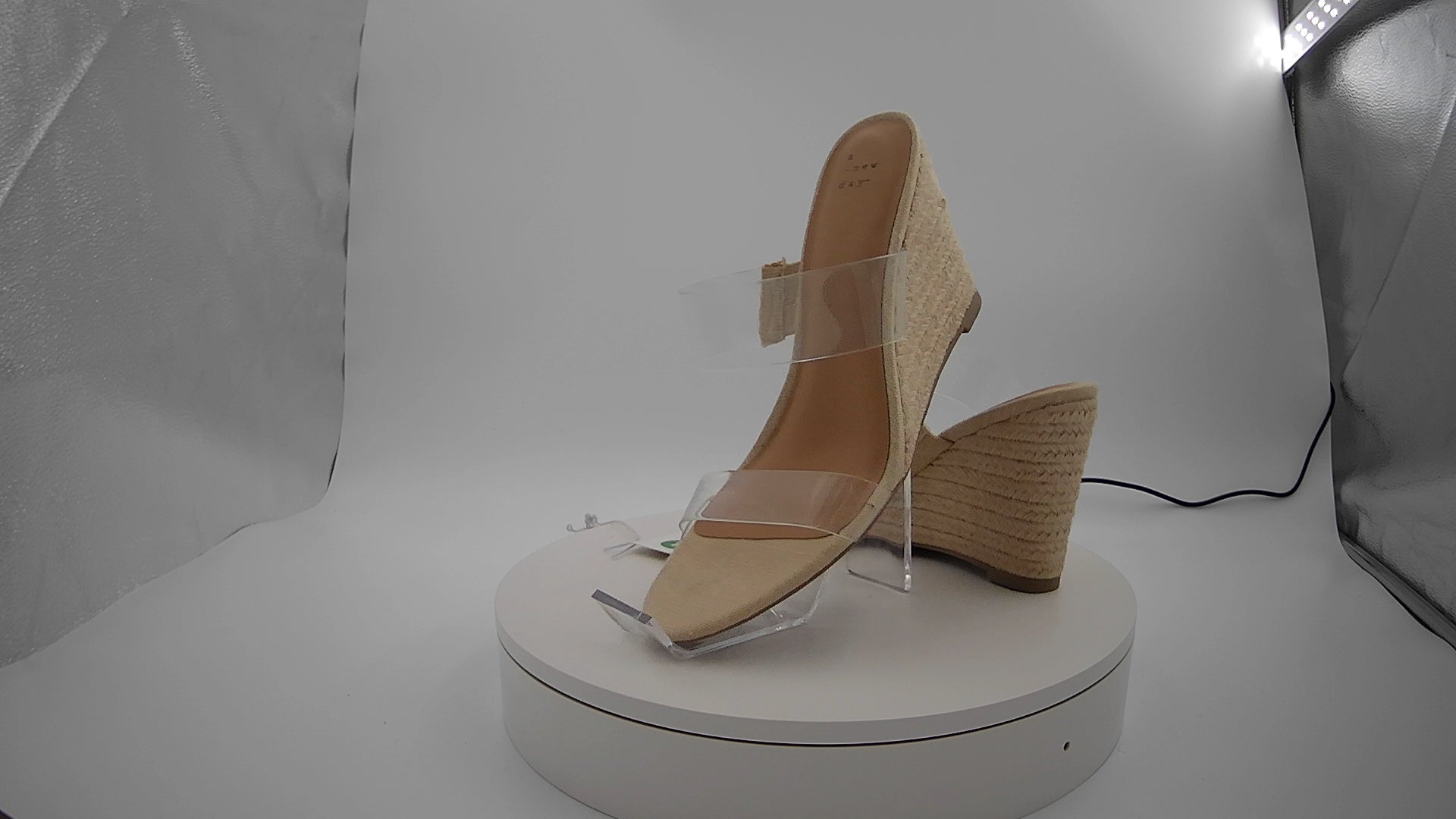 Women's Ansel Double Band Open Toe Wedge Heels with Memory Foam Insole - A New Day Tan 10: Slip-On, 3.75" Platform