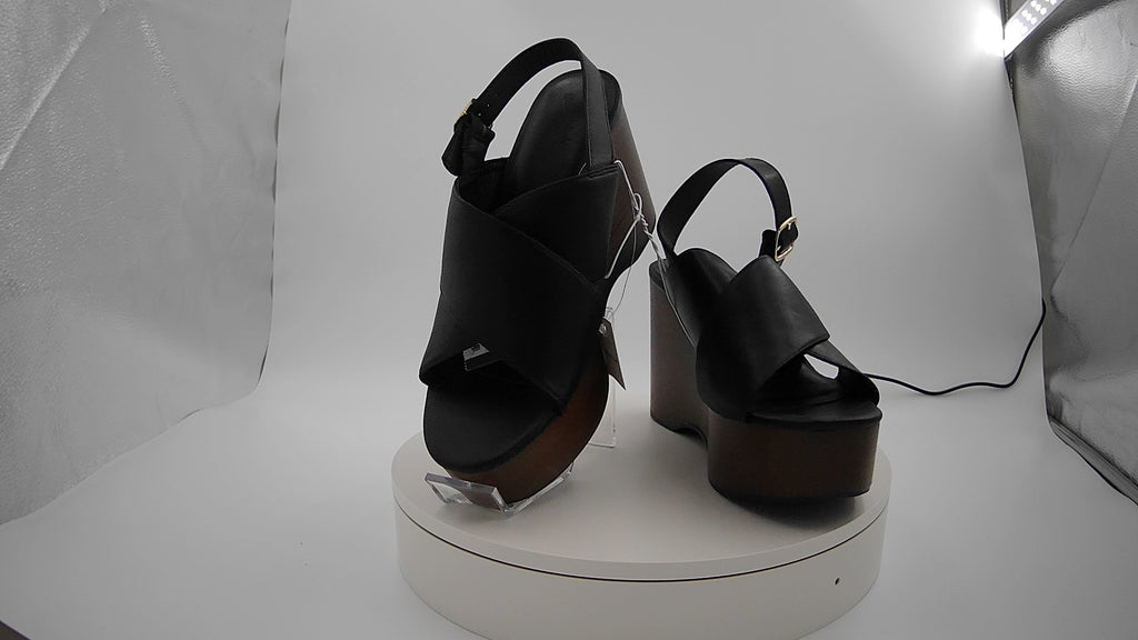 Women's Naomi Wood Wedge Heels with Memory Foam Insole - Universal Thread Black 9.5: Ankle Strap, Open Toe, 4.25" Heel