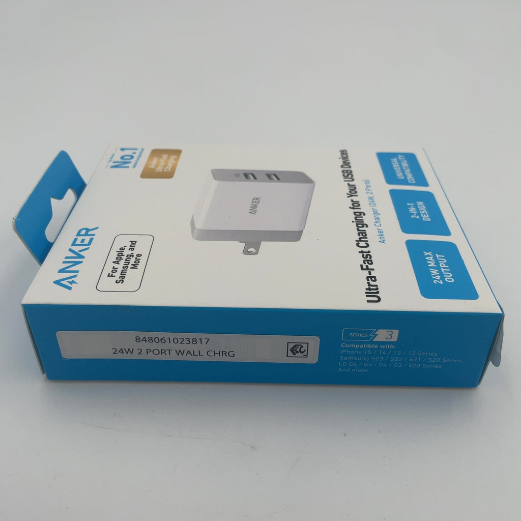 Anker 2-Port Powerport 24W Wall Charger - White: Usb Wall Plug For Android & Iphone, Lightweight Design