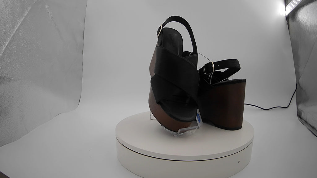 Women's Naomi Wood Wedge Heels with Memory Foam Insole - Universal Thread Black 7.5: Ankle Strap, Open Toe