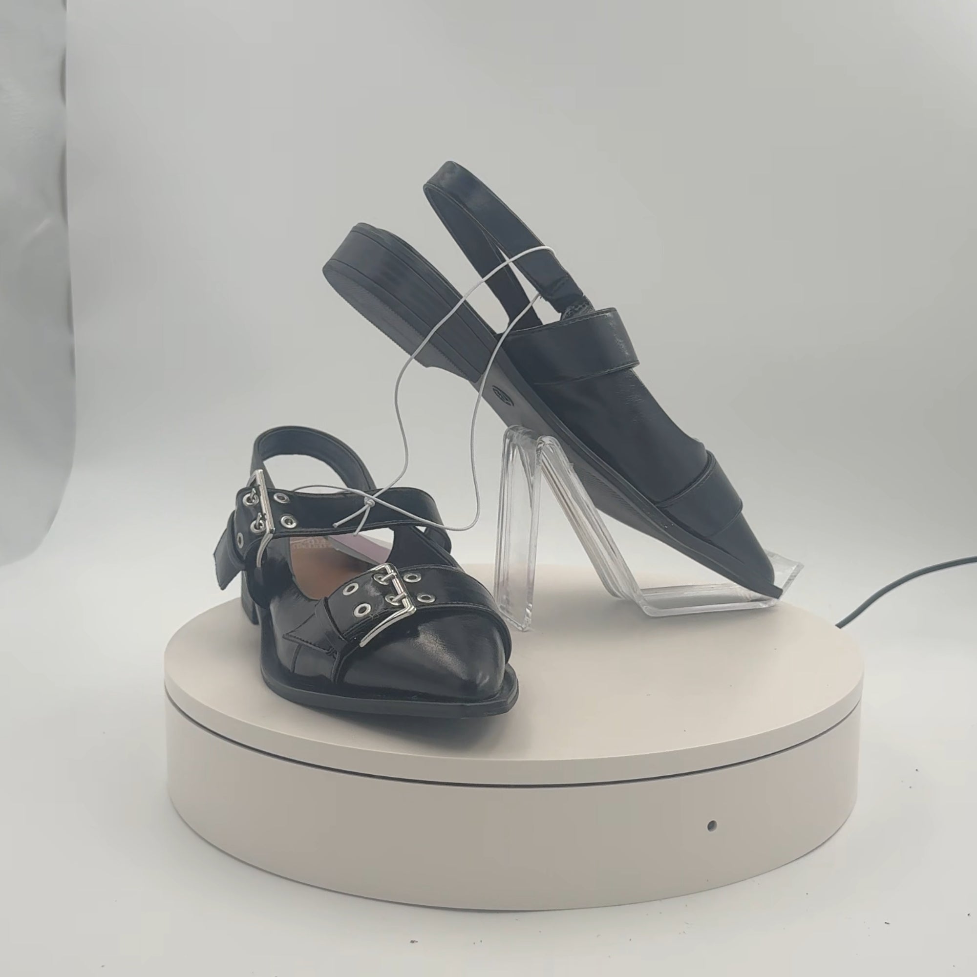 Women's Peyton Double Buckle Slingback Flats With Memory Foam Insole - Wild Fable Black 7.5: Medium Width, Block Heel, Closed Toe