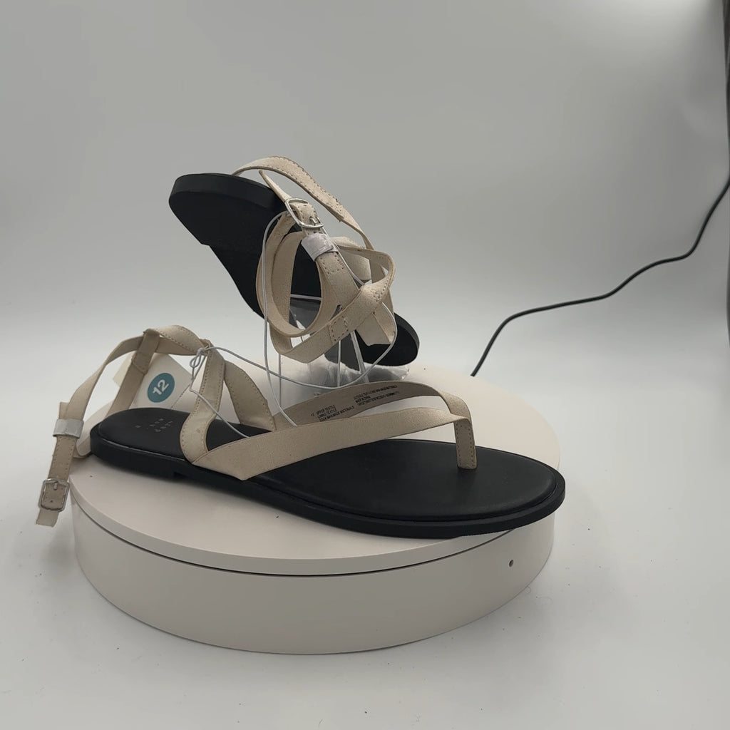 Women's Tarin Ankle Wrap Thong Sandals - A New Day Cream 12: Cushioned Footbed, Adjustable Ankle Strap, Open Round Toe