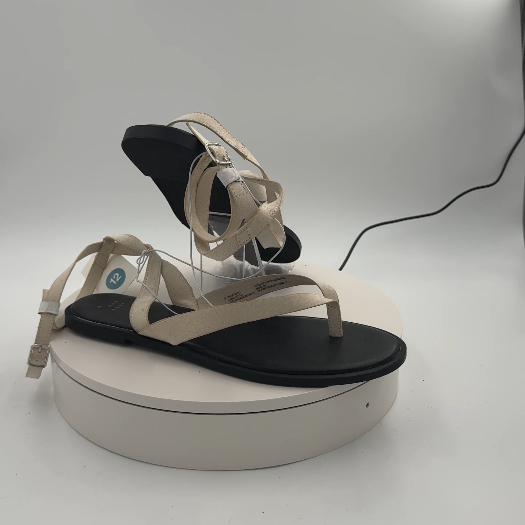 Women's Tarin Ankle Wrap Thong Sandals - A New Day Cream 12: Cushioned Footbed, Adjustable Ankle Strap, Open Round Toe