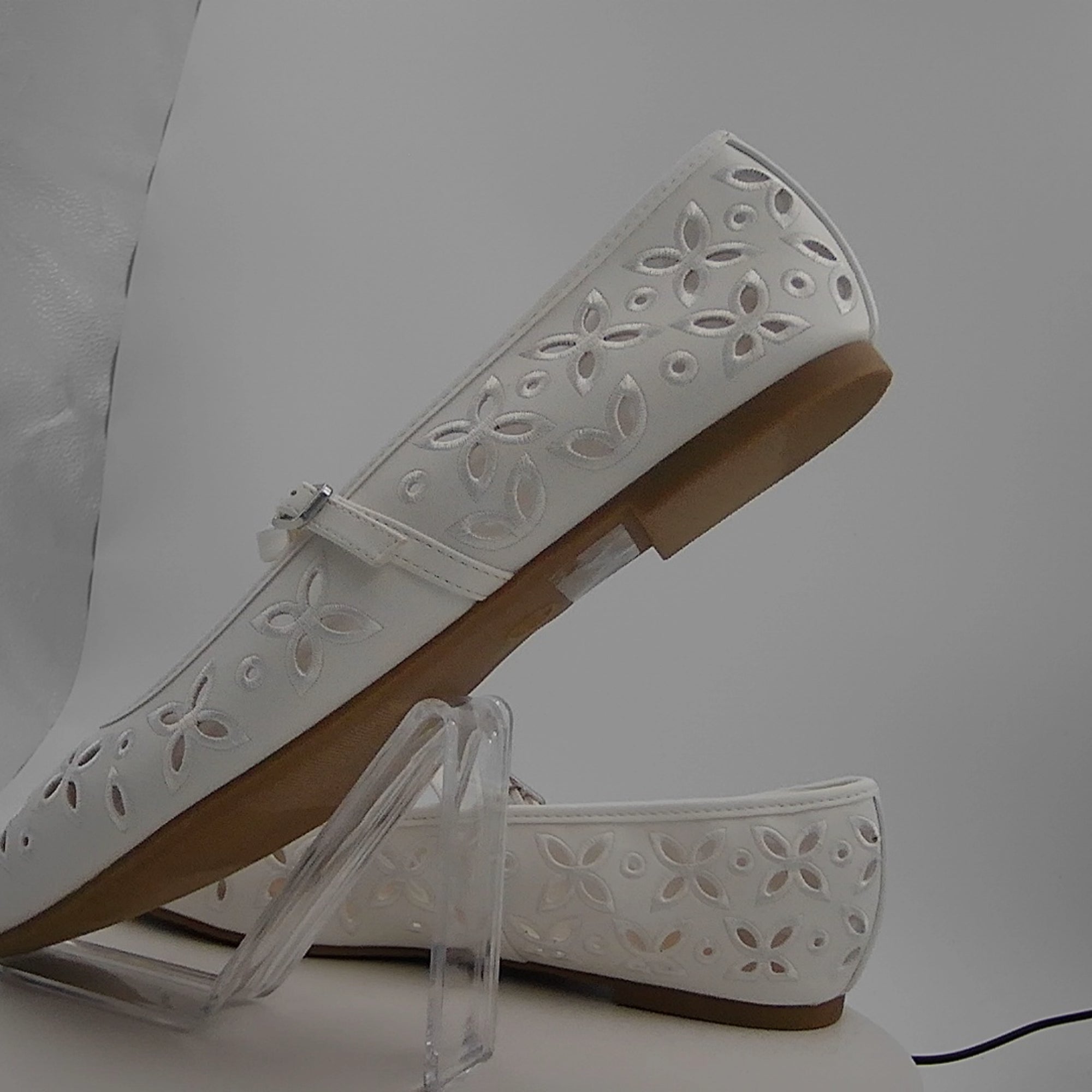 Women's Elsa Eyelet Mary Jane Ballet Flats With Memory Foam Insole - Wild Fable White 10: Faux Leather, Buckle Closure, Textured Outsole