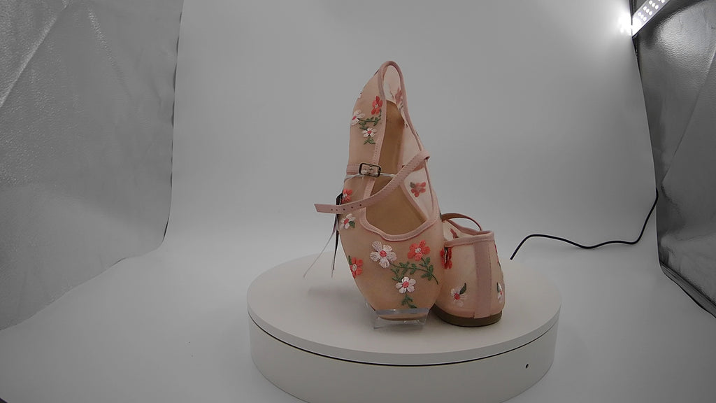 Women's Elsa Floral Mesh Mary Jane Flats - Wild Fable Pink 10: Memory Foam, Buckle Closure, Textured Outsole