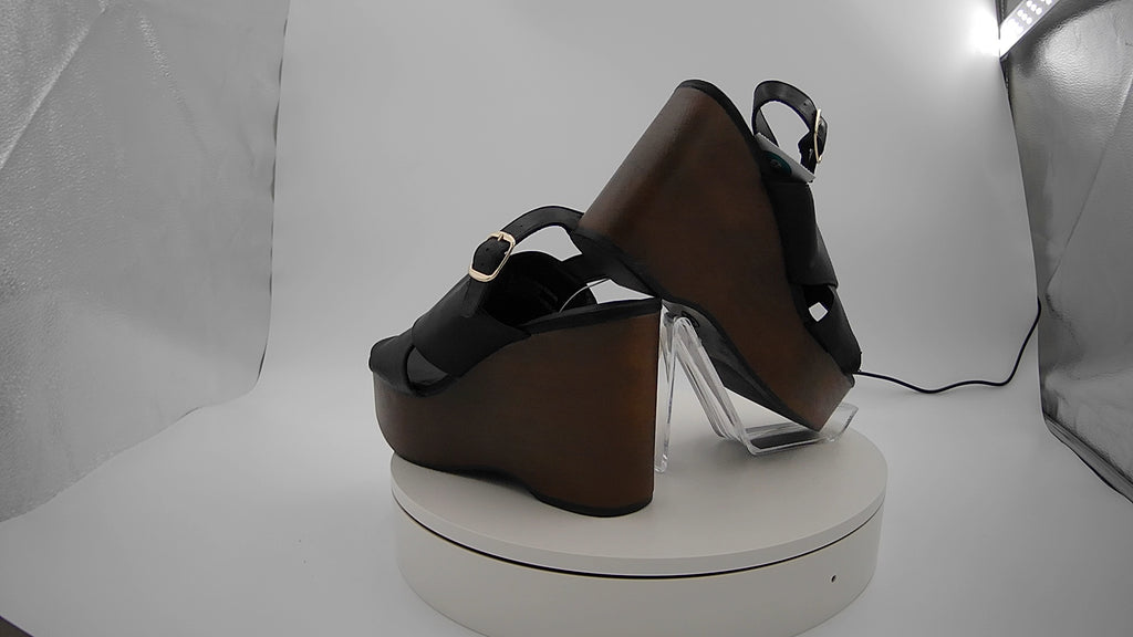 Women's Naomi Wood Wedge Heels with Memory Foam Insole - Universal Thread Black 8: Ankle Strap, Open Toe
