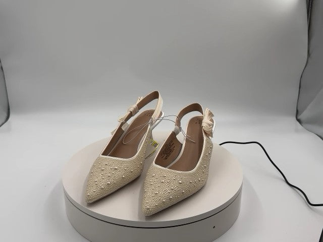 Women's Milan Pearl Slingback Heels - A New Day Ivory 8.5: Satin Pointed Toe, Cushioned Insole