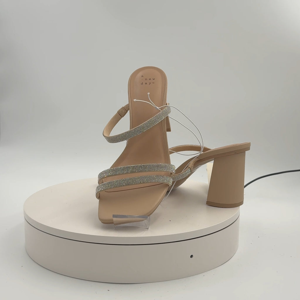Women's Stacy Mule Heels - A New Day Silver 10: Slip-On Block Heel, Open Toe, Cushioned Insole, Textured Outsole