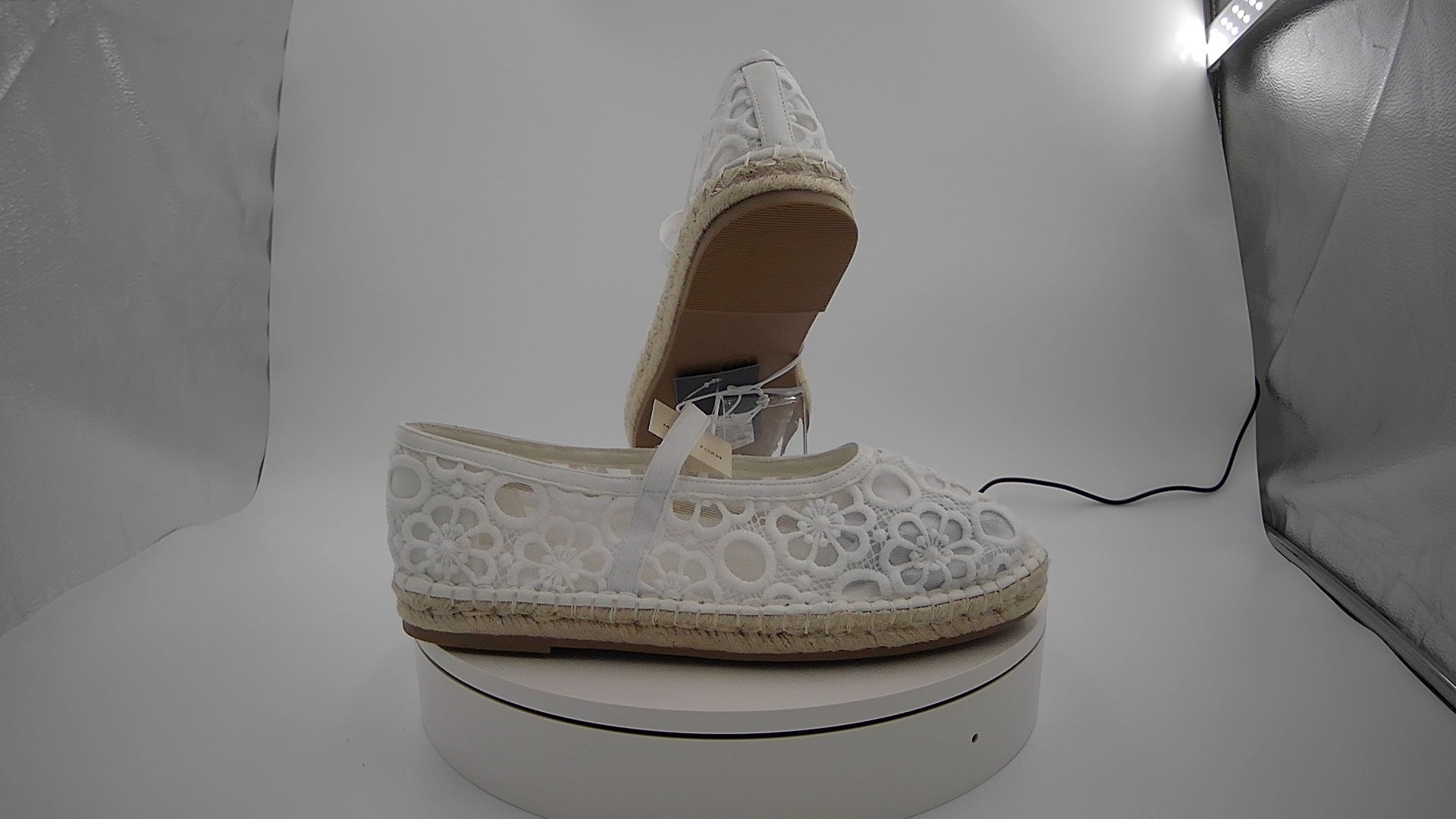 Women's Celia Floral Lace Mary Jane Espadrille Flat with Memory Foam Insole - Universal Thread White 11: Breathable Mesh Upper