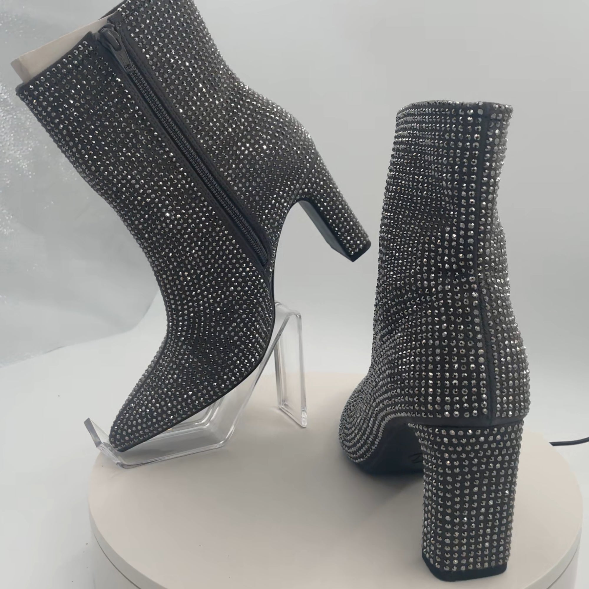 Women’s Gloria Low Shaft Heeled Rhinestones Boots With Memory Foam Insole - A New Day Silver 7