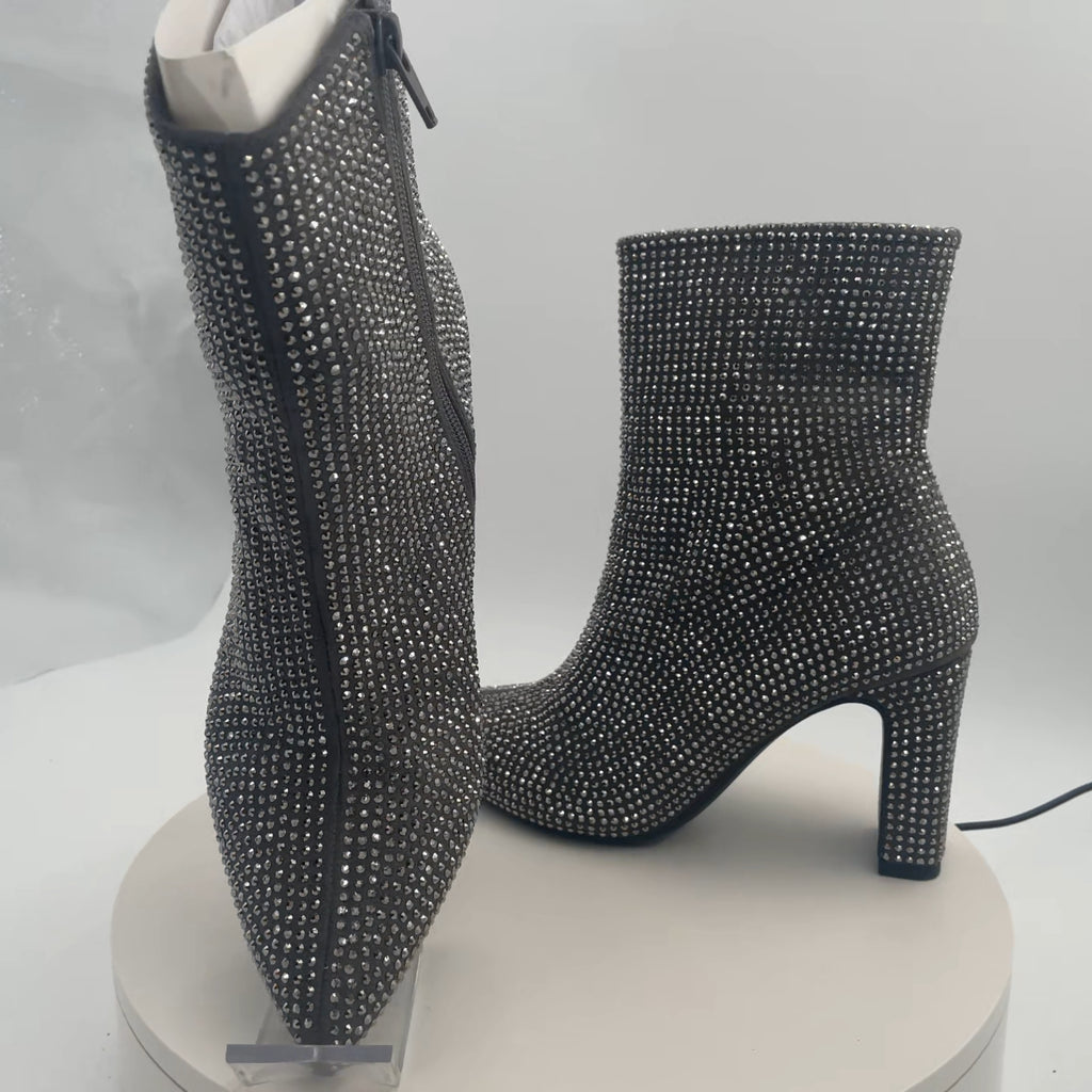 Women’s Gloria Low Shaft Heeled Rhinestones Boots With Memory Foam Insole - A New Day Silver 7