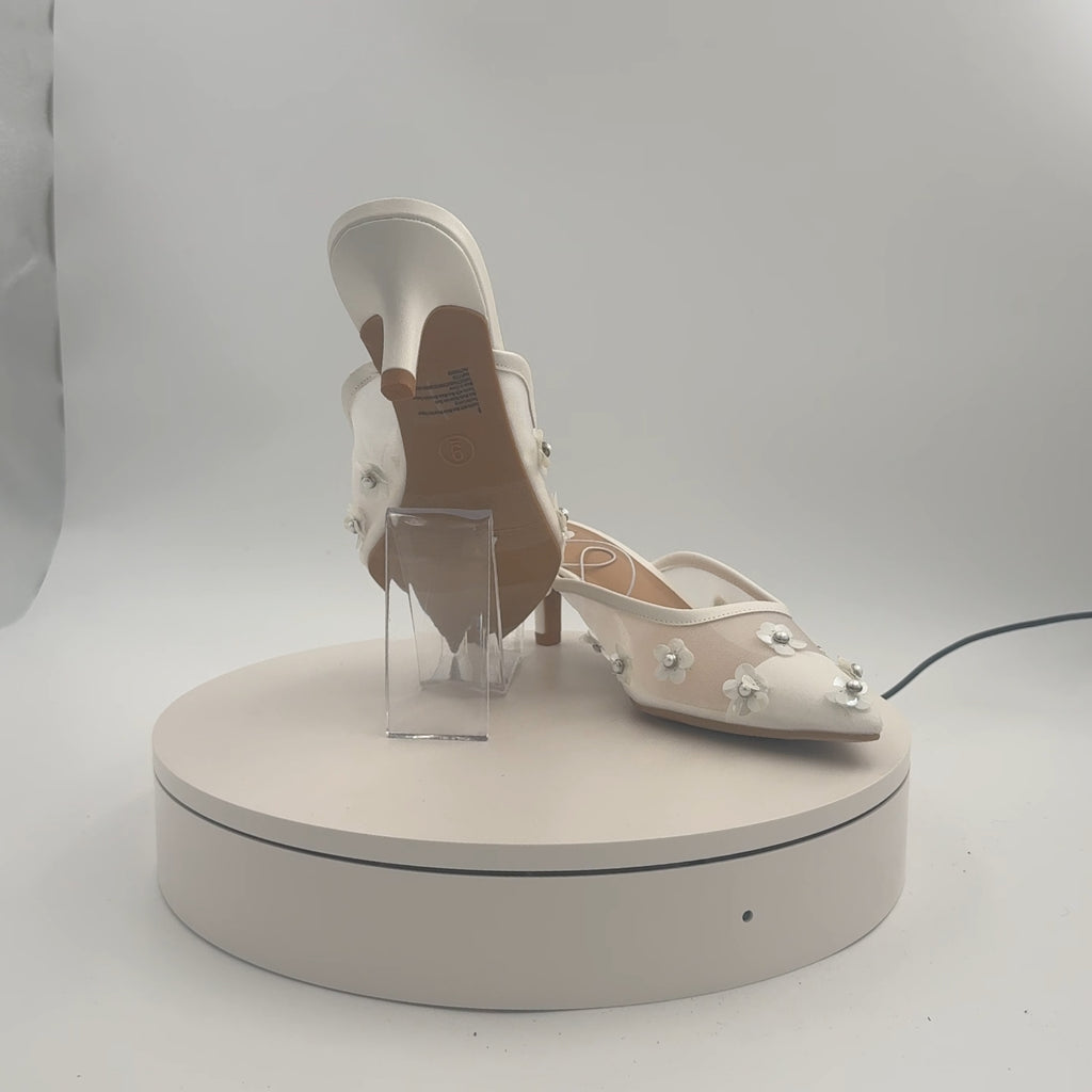 Women's Delilah Mesh Floral Mule Heels - A New Day White 9: Kitten, Medium Width, Textured Outsole