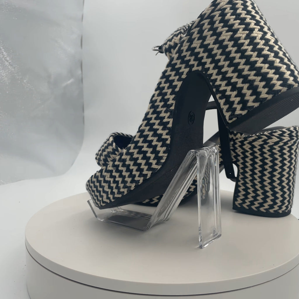 Women's Madeline Woven Platform Sandal Heels With Memory Foam Insole - Universal Thread Black 9.5: Ankle Strap, Block Heel, Open Toe