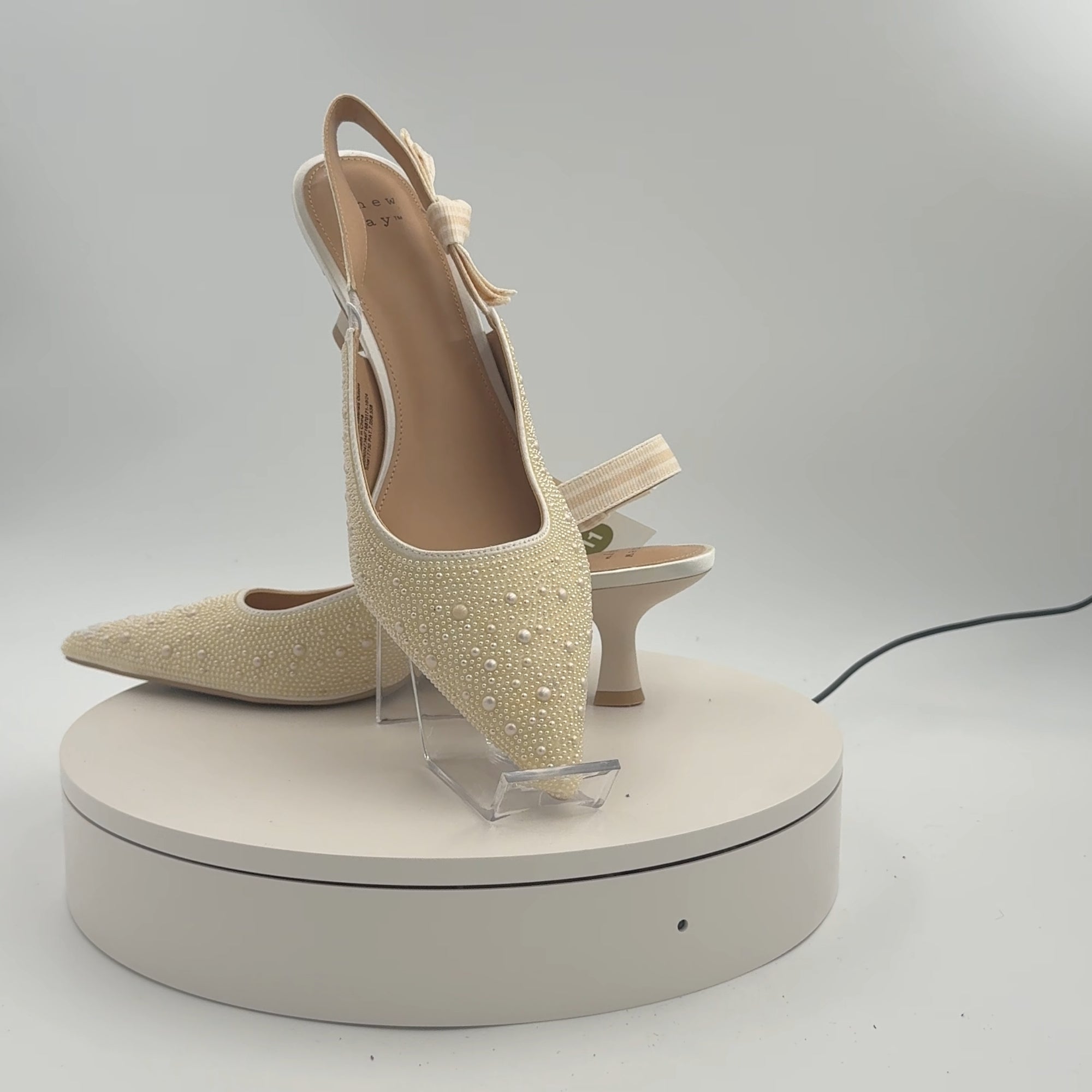 Women's Milan Pearl Slingback Heels - A New Day Ivory 11: Satin Pointed Toe, Cushioned Insole