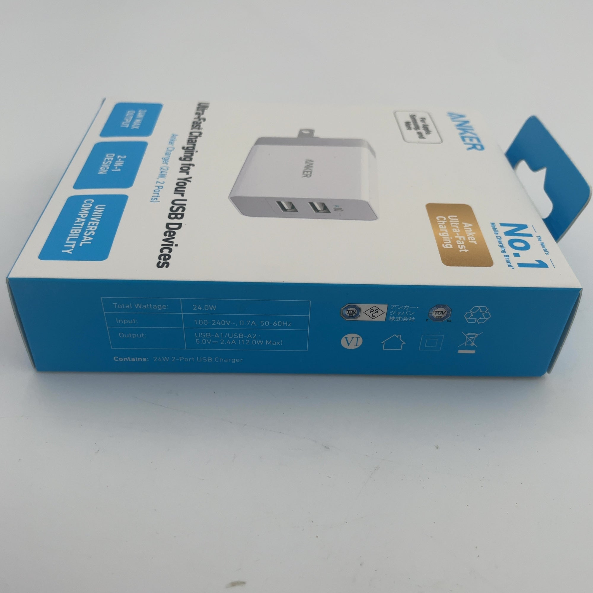 Anker 2-Port Powerport 24W Wall Charger - White: Usb Wall Plug For Android & Iphone, Lightweight Design