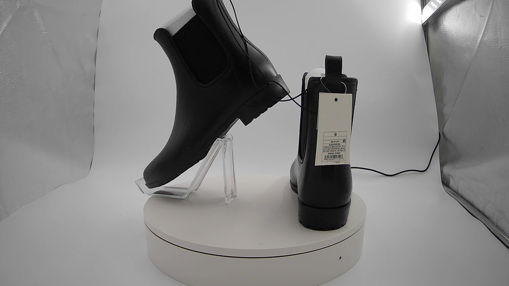 Women's Chelsea Rain Boots - A New Day Black 9: Waterproof Ankle Block Heel, Pull-On Style