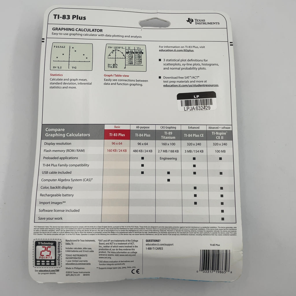 Texas Instruments 83 Plus Black Calculator: Graphing, 160Kb Data Storage