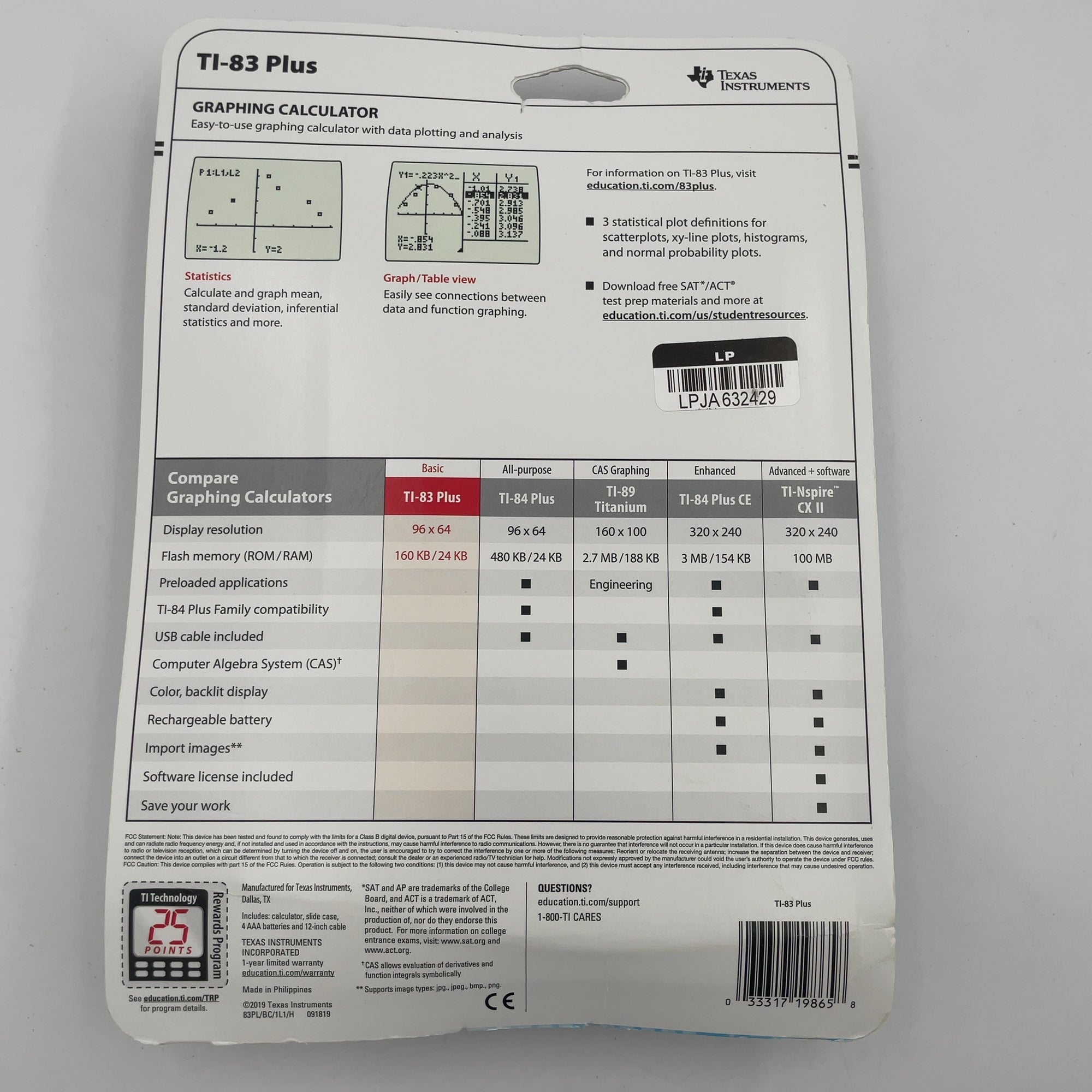 Texas Instruments 83 Plus Black Calculator: Graphing, 160Kb Data Storage