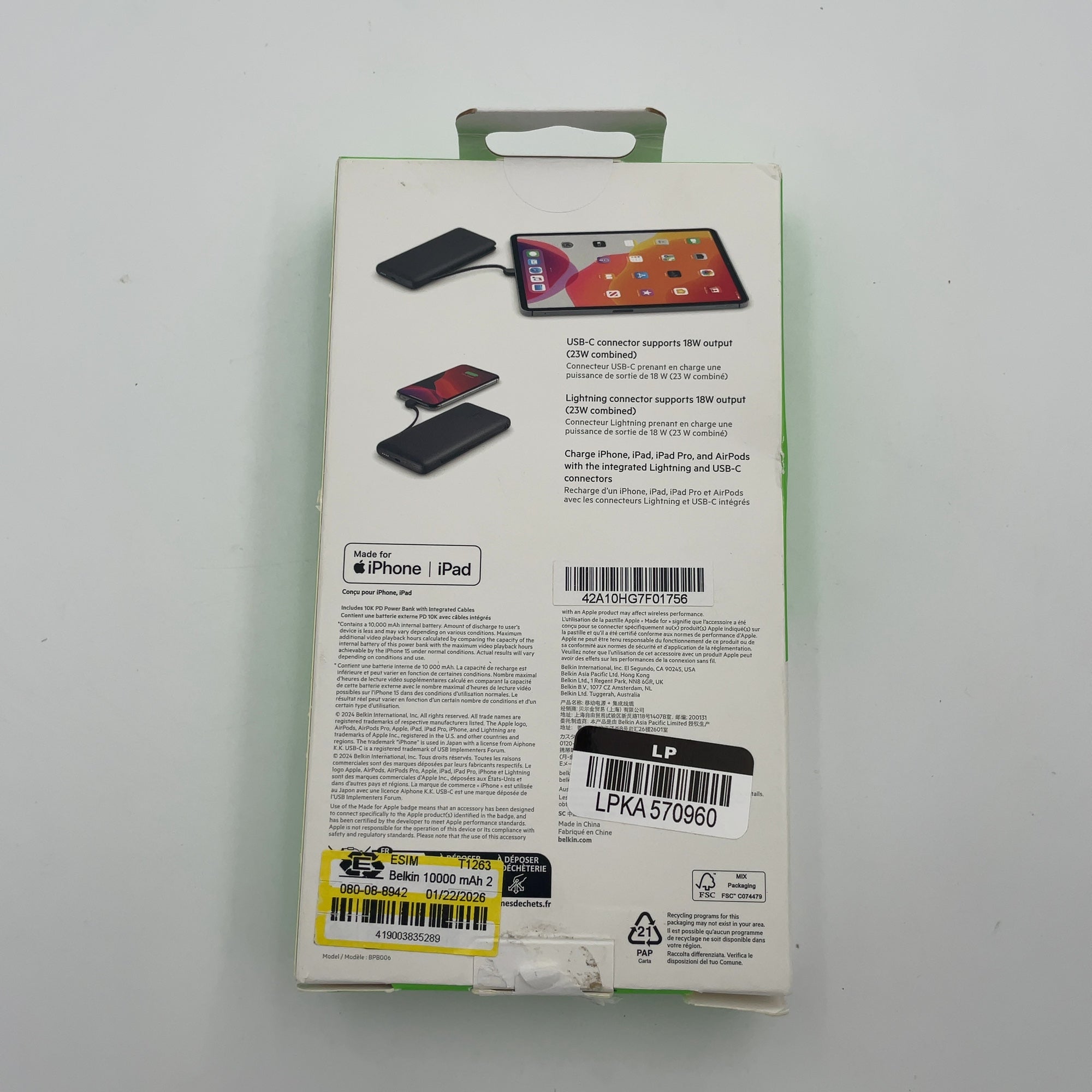 Belkin 10000 Mah 23W Power Bank Usb-C + Lightning Cables + Usb-C Port - Black