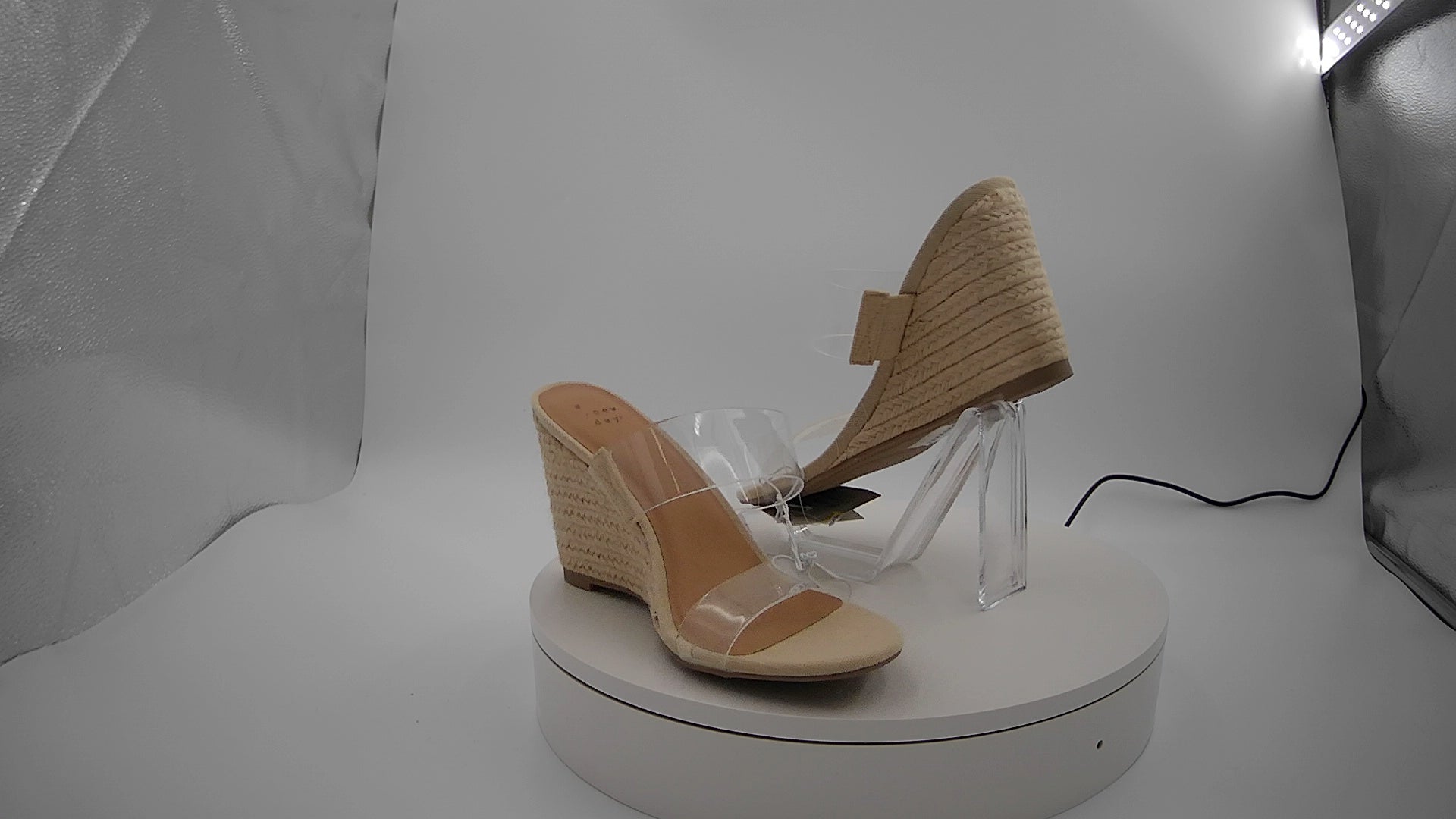 Women's Ansel Double Band Open Toe Wedge Heels with Memory Foam Insole - A New Day Tan 7: Slip-On Platform