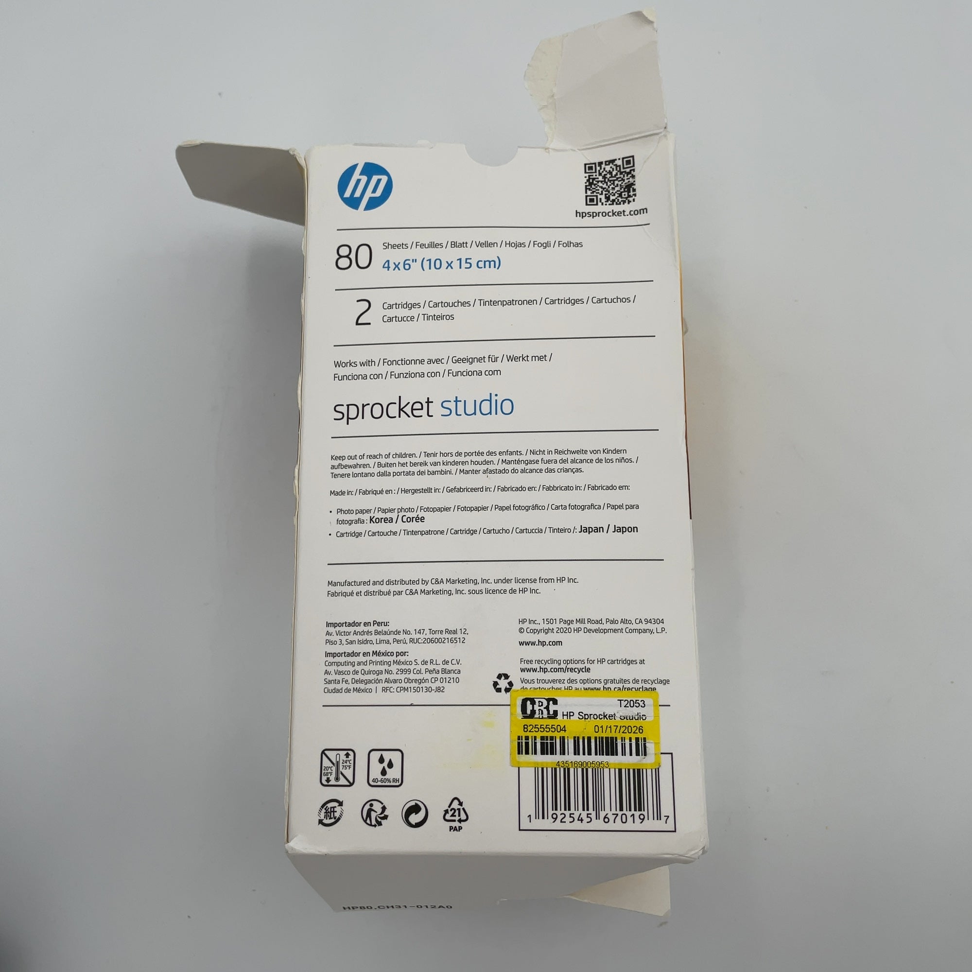 HP Sprocket 4x6 Studio Paper and Ink Cartridges