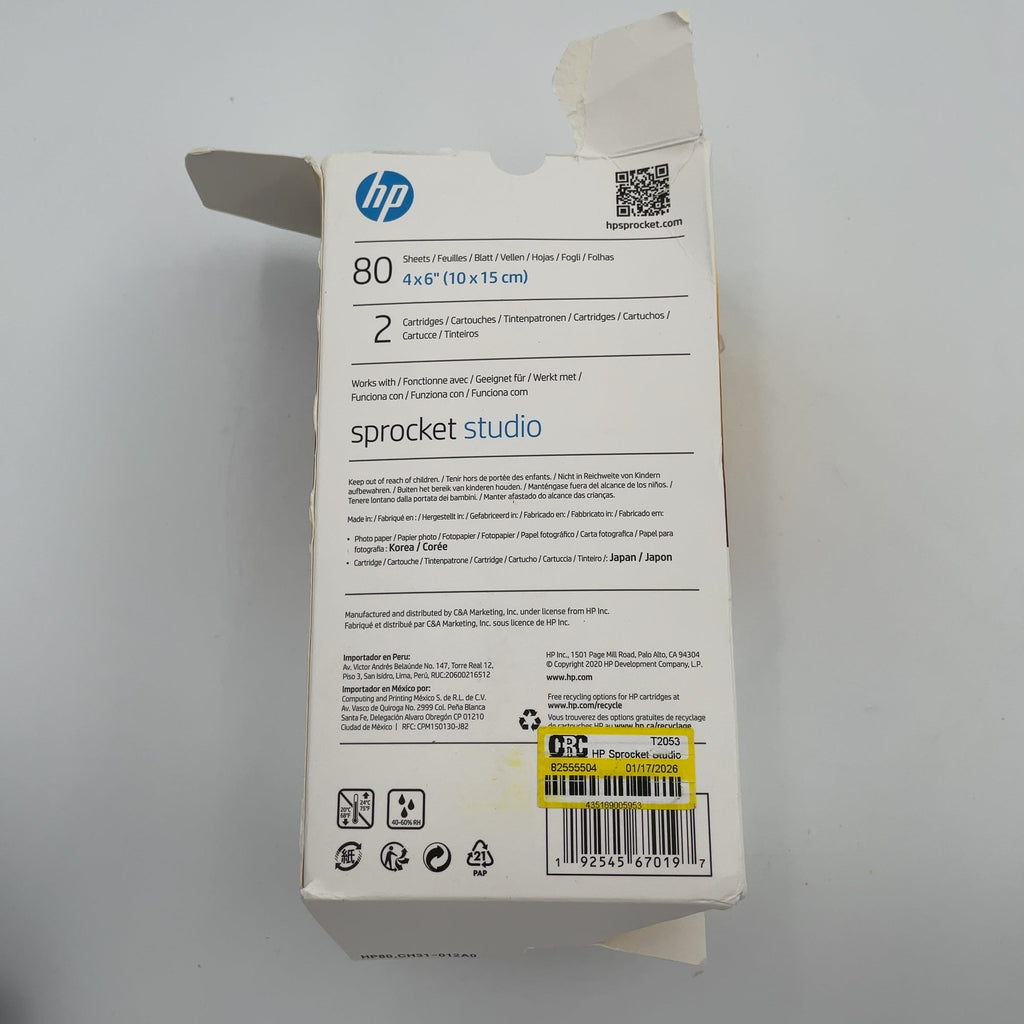 HP Sprocket 4x6 Studio Paper and Ink Cartridges