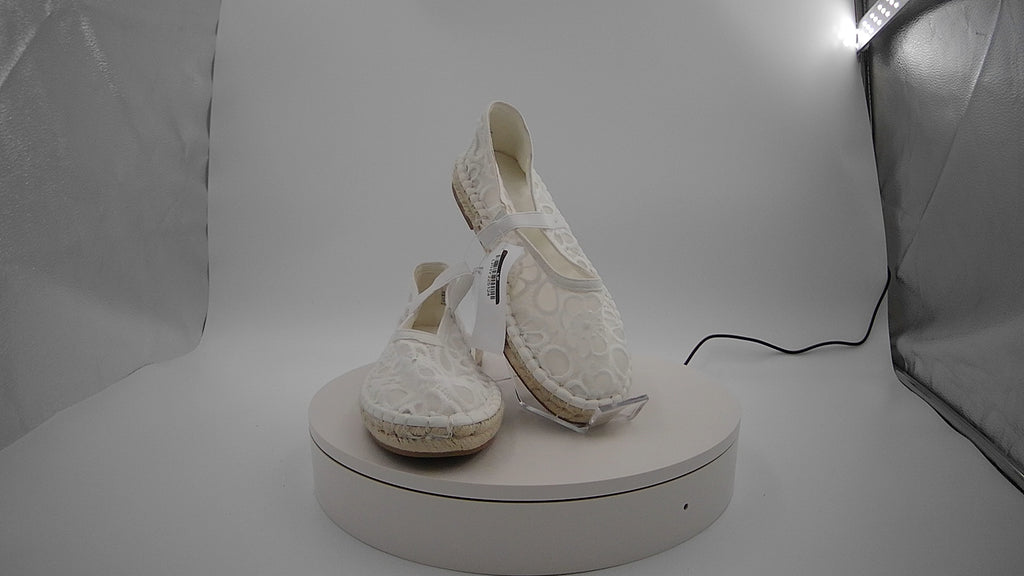 Women's Celia Floral Lace Mary Jane Espadrille Flat with Memory Foam Insole - Universal Thread White 7: Breathable Mesh Upper