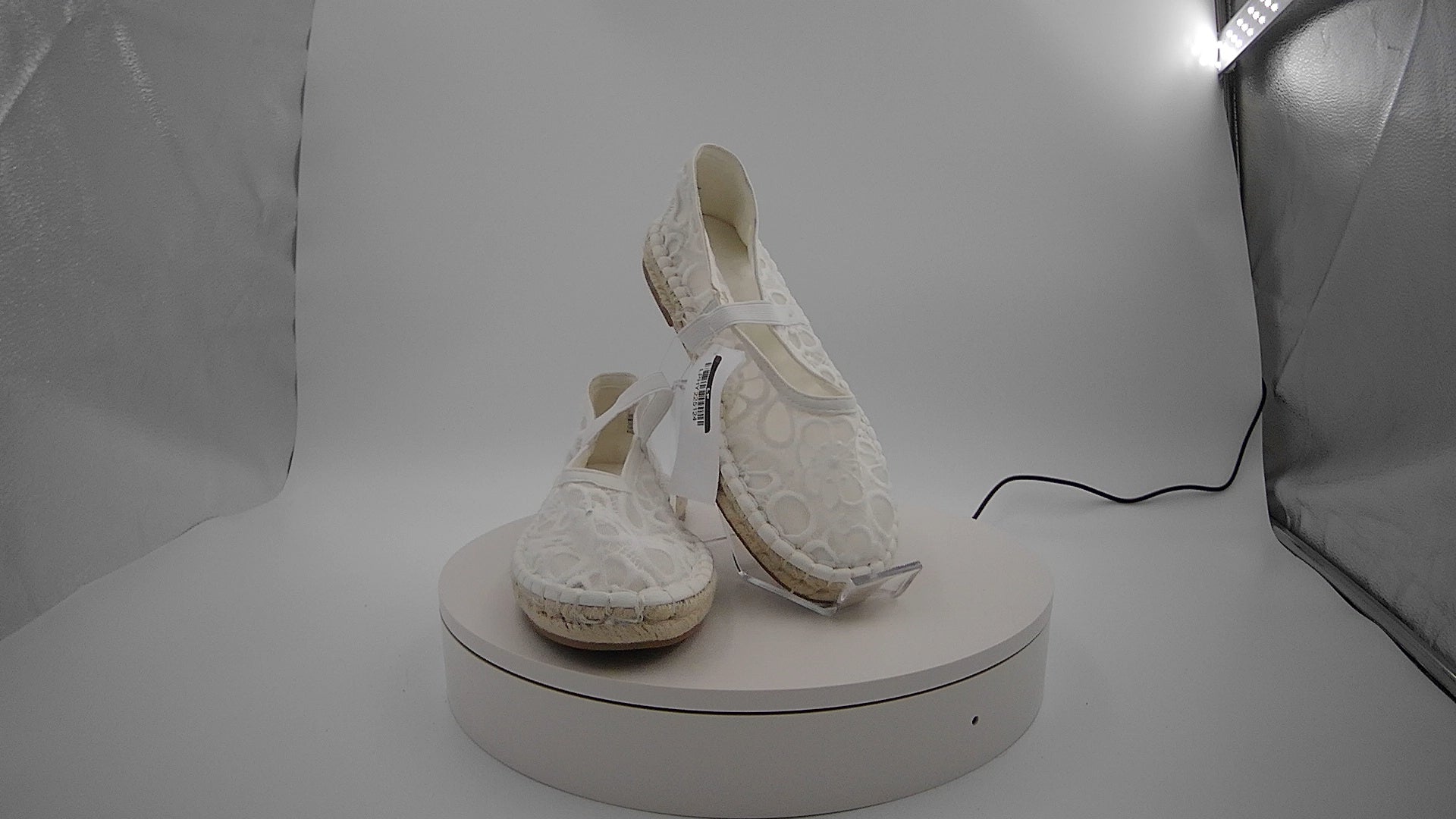 Women's Celia Floral Lace Mary Jane Espadrille Flat with Memory Foam Insole - Universal Thread White 7: Breathable Mesh Upper