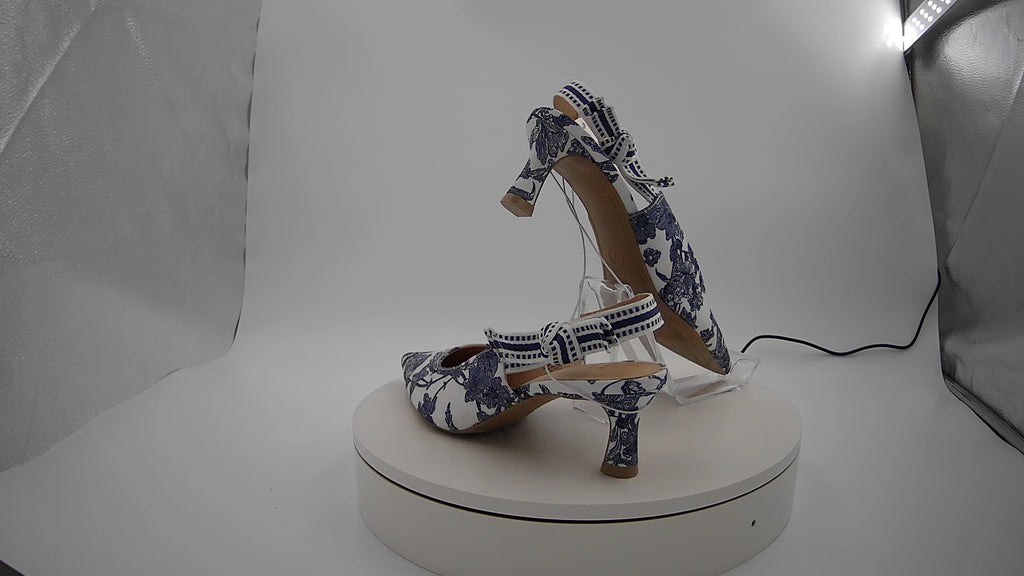 Women's Milan Floral Print Slingback Heels - A New Day Blue 7: Stiletto, Cushioned Insole, Pointed Toe, Slip-On Style