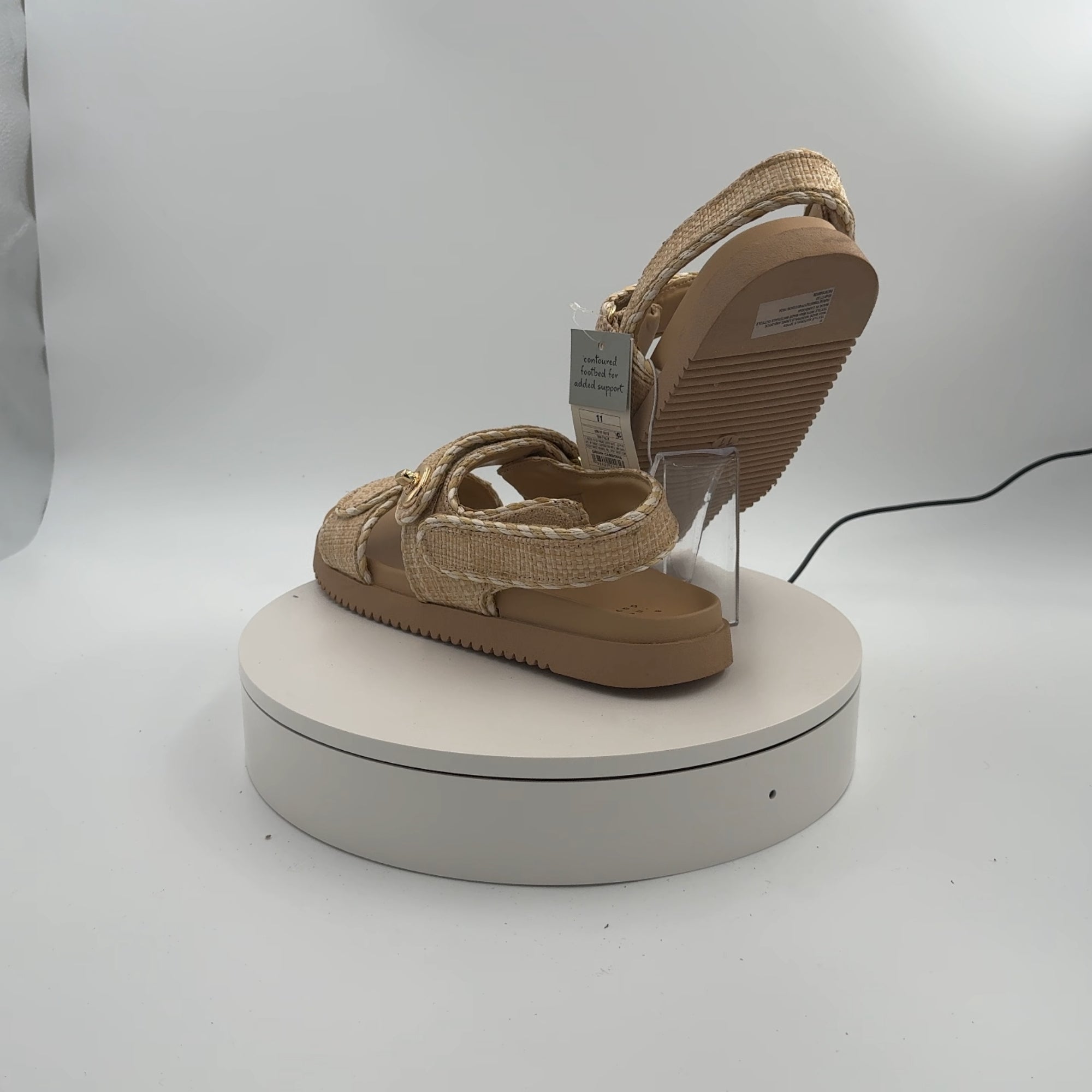 Women's Tilly Raffia Platform Footbed Sandals - A New Day Tan 11: Cushioned Insole, Hook And Loop Closure