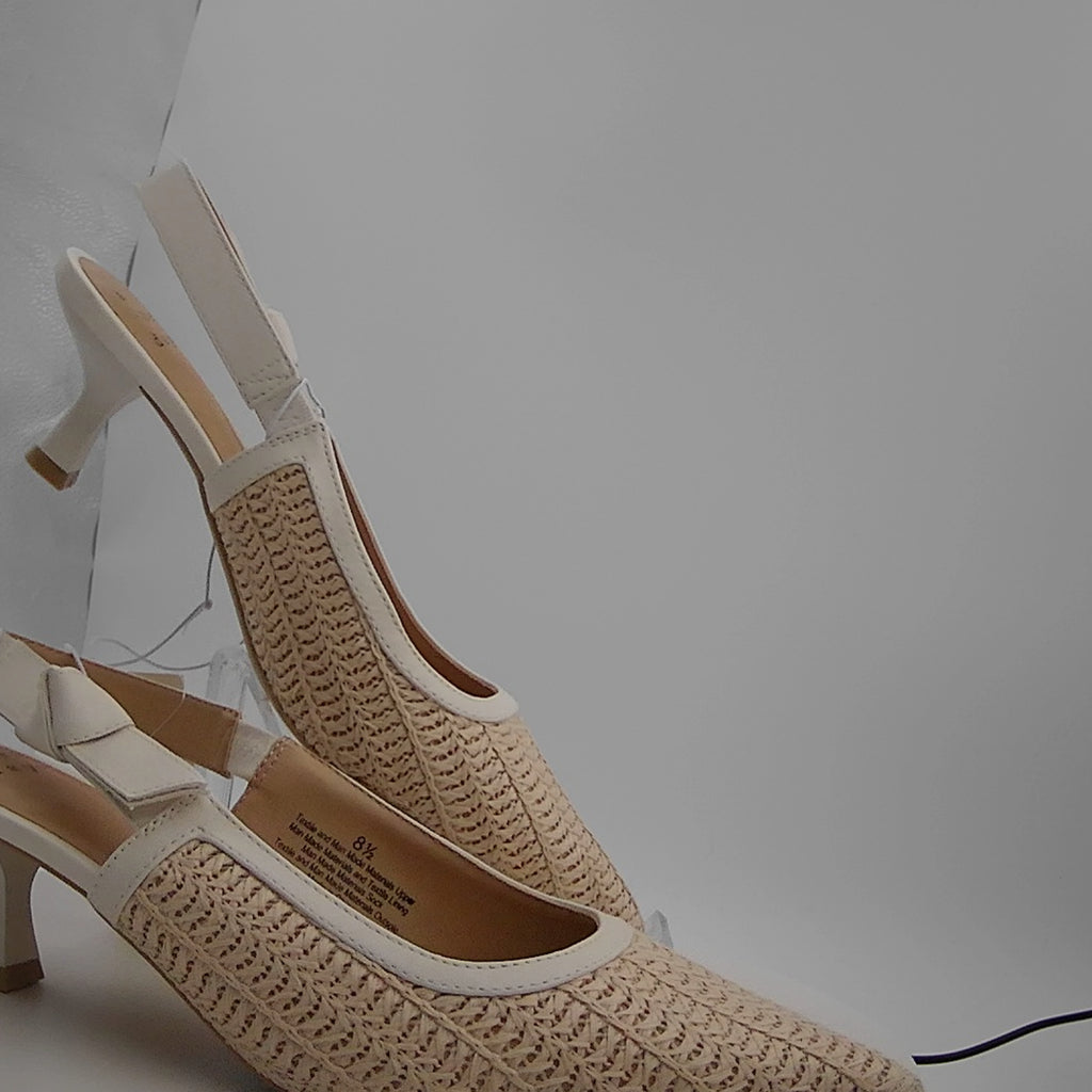 Women's Milan Raffia Slingback Heels - A New Day Beige 8.5: Cushioned Insole, Pointed Toe, Medium Width