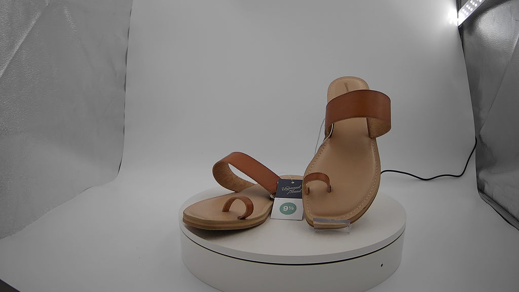 Women's Juno Toe Ring Flat Sandals - Universal Thread Cognac 9.5: Slip-On, Memory Foam, Square Open Toe
