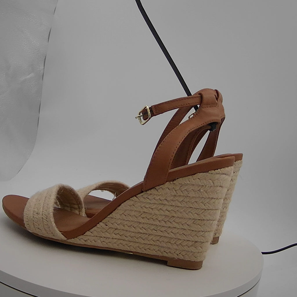 Women's Tish Single Band Ankle Strap Wedge Heels With Memory Foam Insole - A New Day Tan 8: Open Toe, Platform Heel, Medium Width