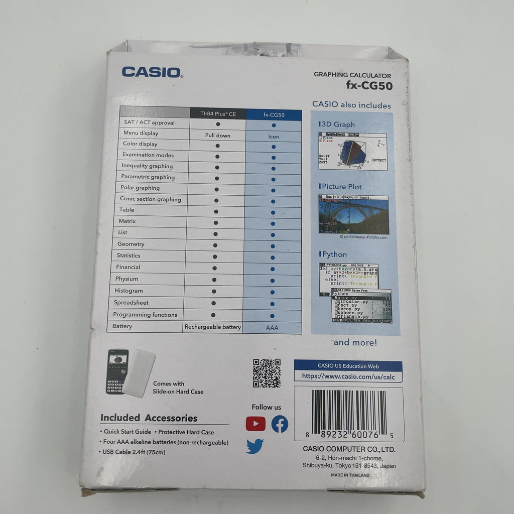Casio High-Resolution 3D Color Graphing Calculator - Black (Fx-Cg50): Sat & Act Approved