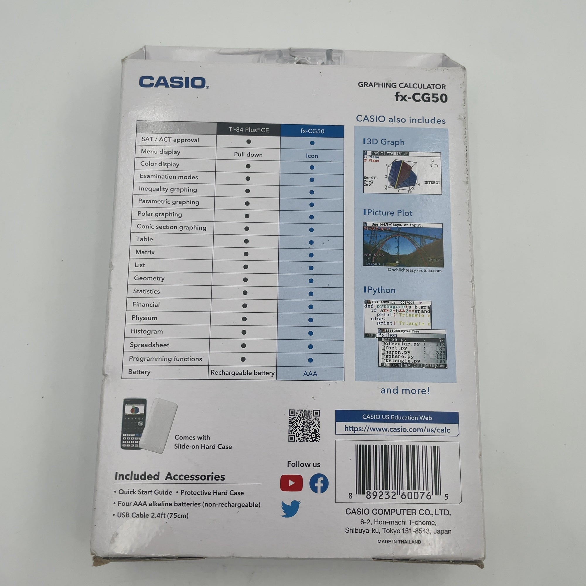 Casio High-Resolution 3D Color Graphing Calculator - Black (Fx-Cg50): Sat & Act Approved