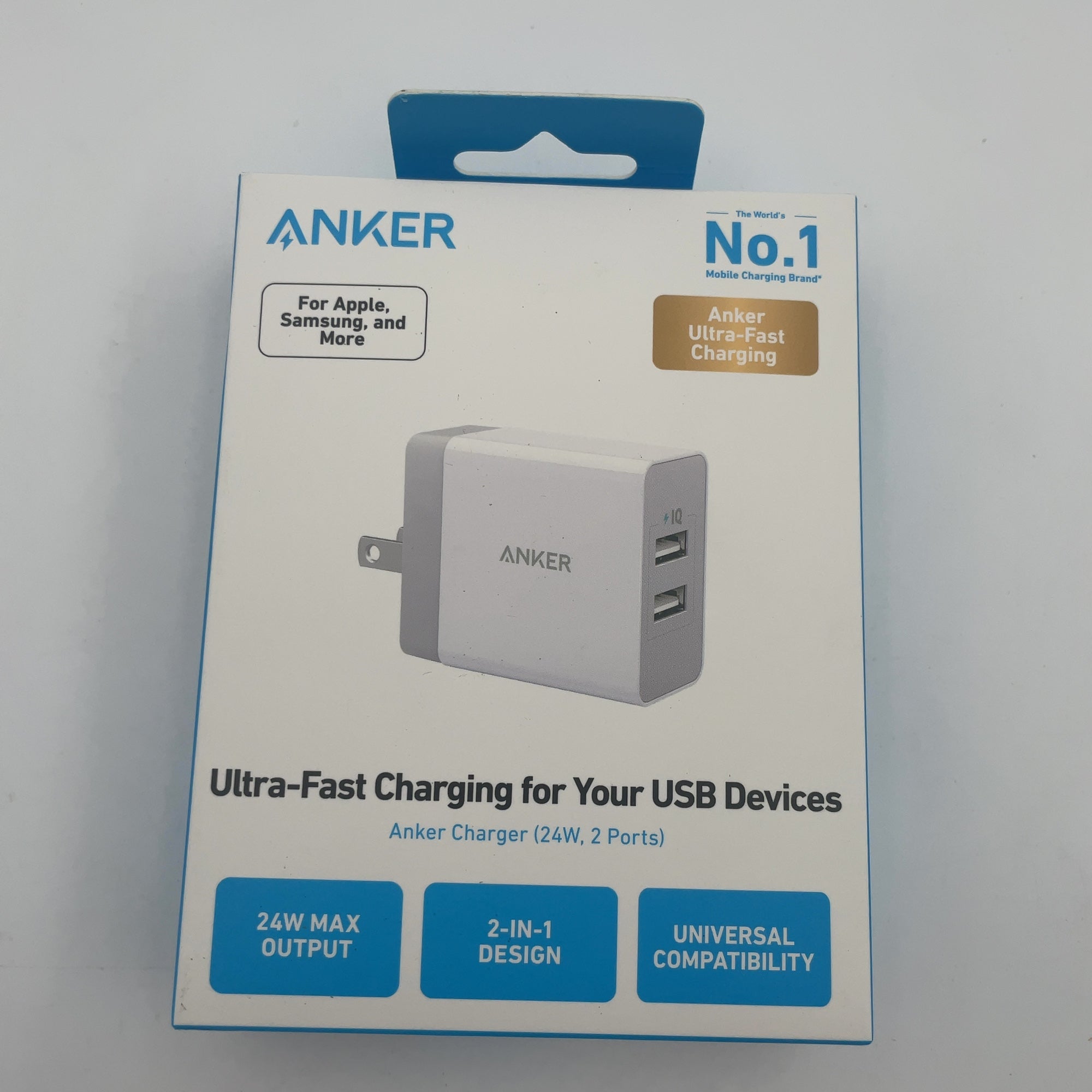 Anker 2-Port Powerport 24W Wall Charger - White: Usb Wall Plug For Android & Iphone, Lightweight Design