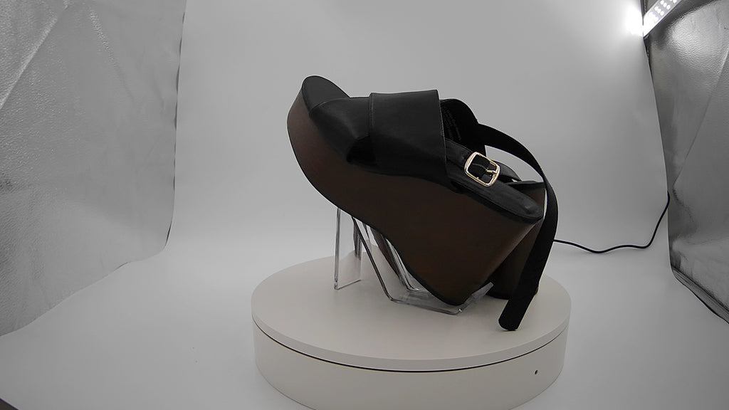 Women's Naomi Wood Wedge Heels with Memory Foam Insole - Universal Thread Black 11: Ankle Strap, Open Toe, Buckle Closure